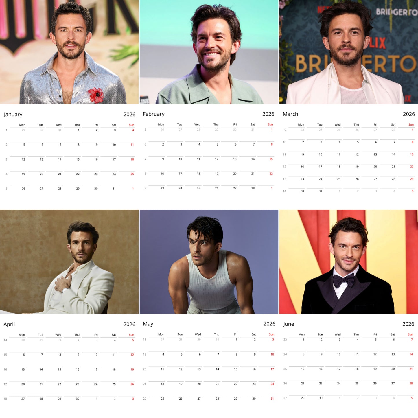 Jonathan Bailey 2026 Wall Calendar – Premium Actor Calendar for Fans, Bridgerton Star Gift