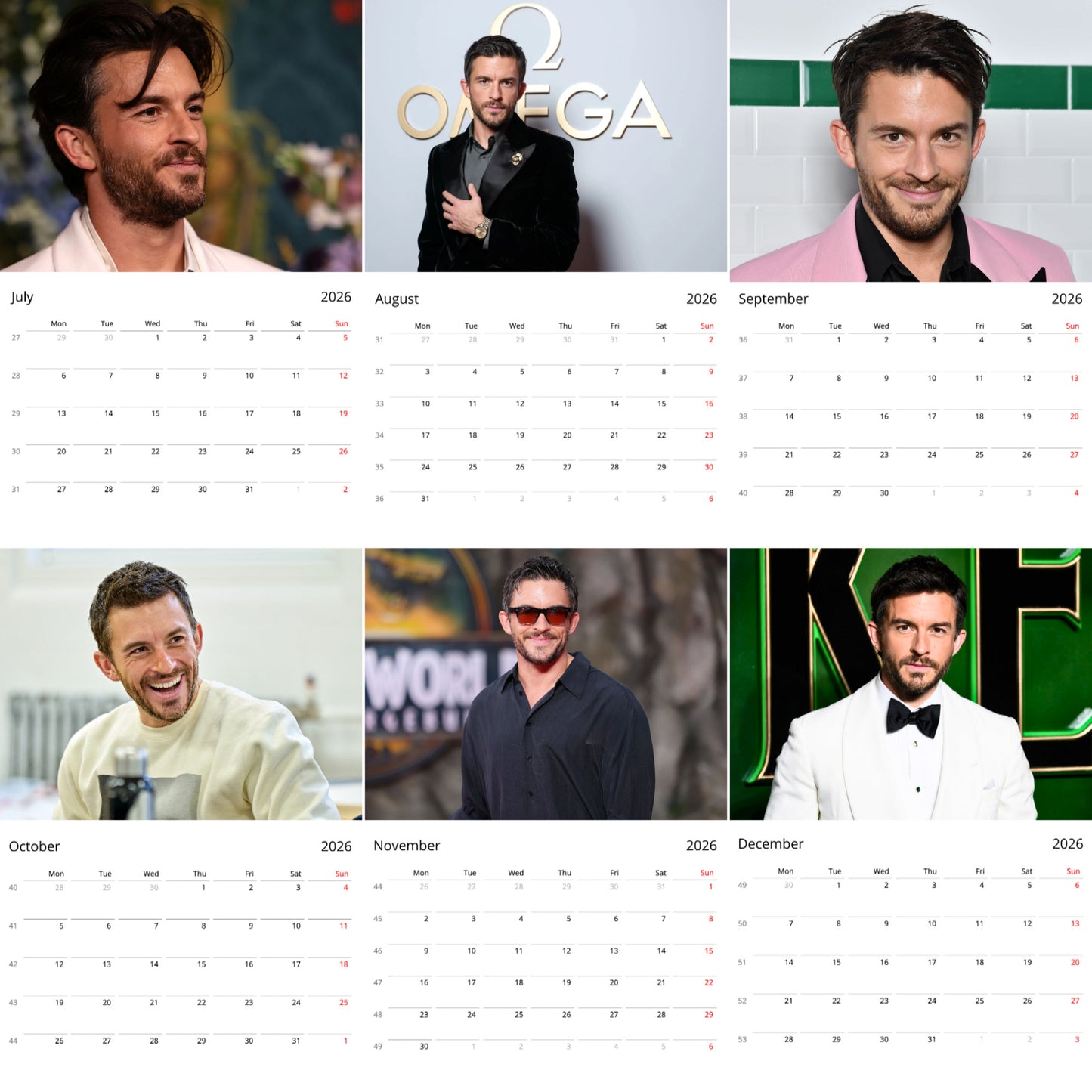 Jonathan Bailey 2026 Wall Calendar – Premium Actor Calendar for Fans, Bridgerton Star Gift