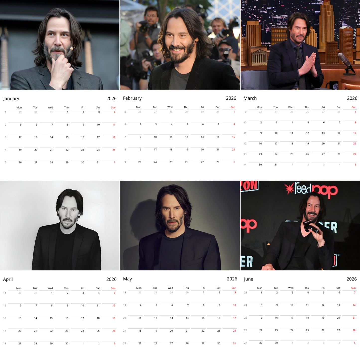 Keanu Reeves 2026 Wall Calendar β Premium Actor Calendar for Fans, Hollywood Icon Gift