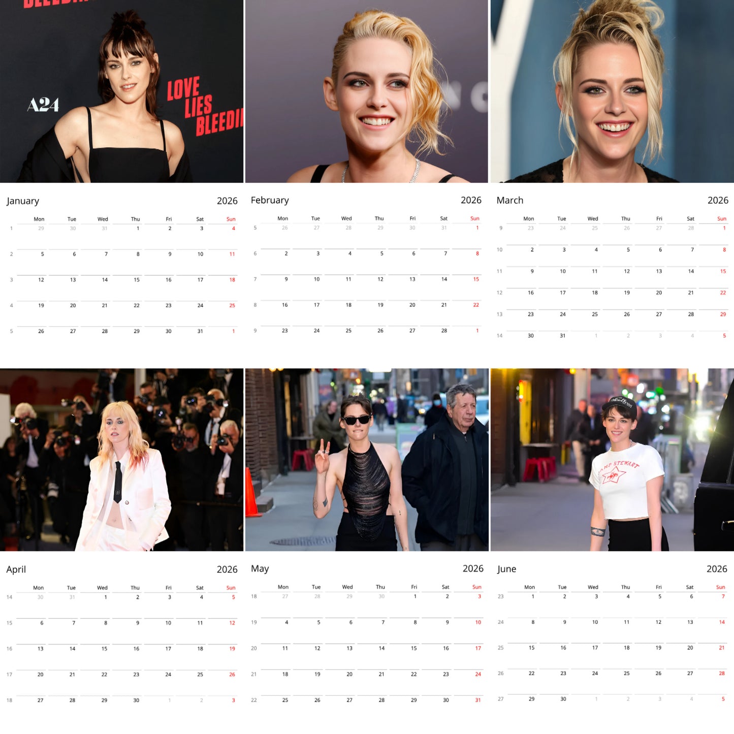 Kristen Stewart 2026 Wall Calendar β Premium Actress Calendar for Fans, Hollywood Star Gift