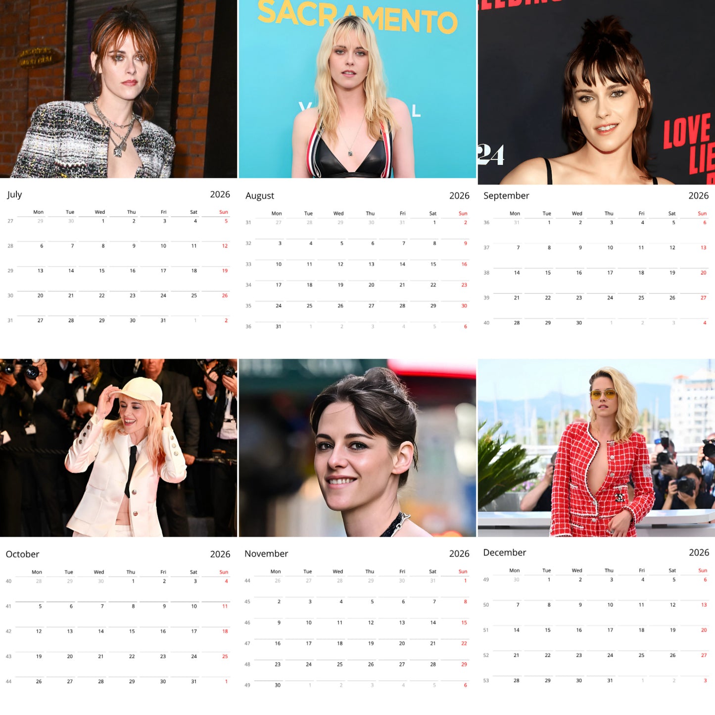 Kristen Stewart 2026 Wall Calendar β Premium Actress Calendar for Fans, Hollywood Star Gift