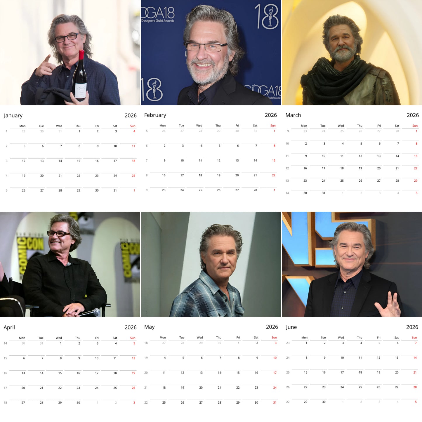 Kurt Russell 2026 Wall Calendar β Premium Actor Calendar for Fans, Hollywood Legend Gift