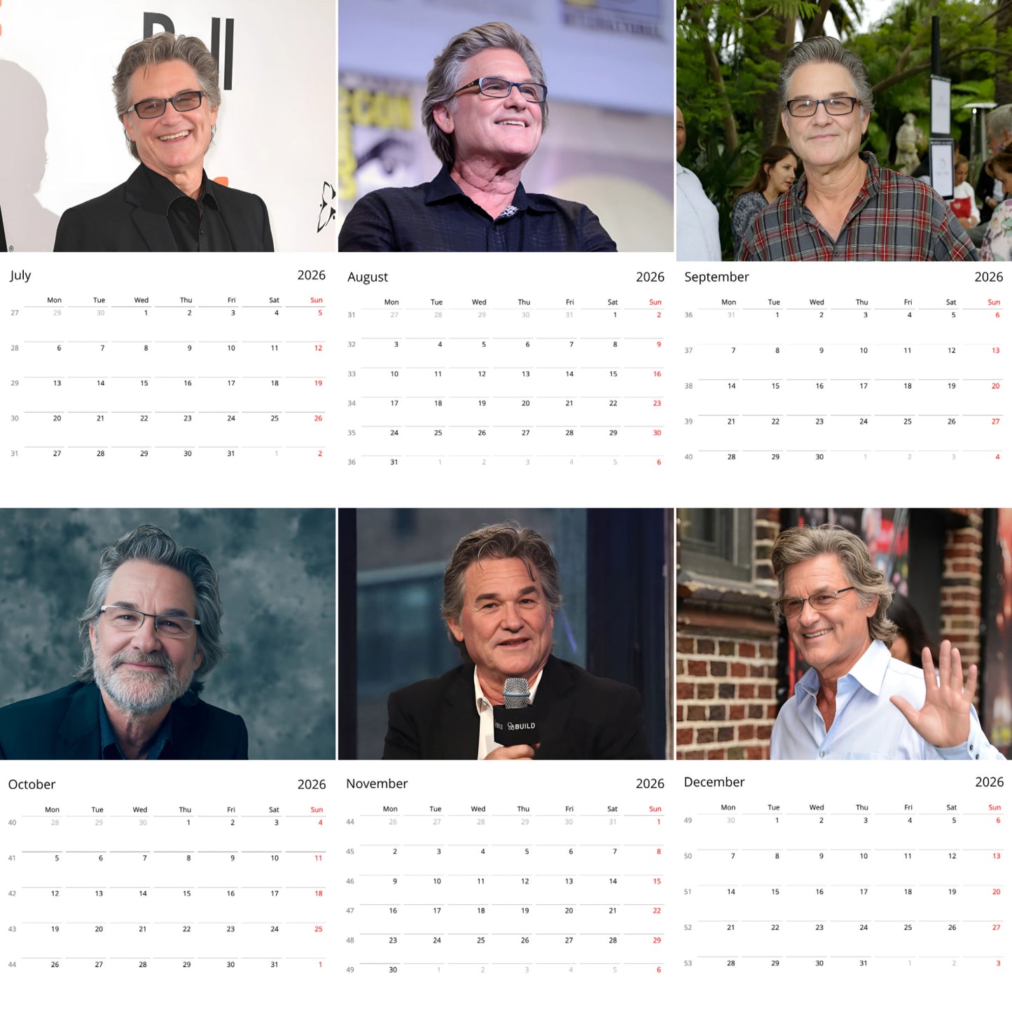 Kurt Russell 2026 Wall Calendar β Premium Actor Calendar for Fans, Hollywood Legend Gift