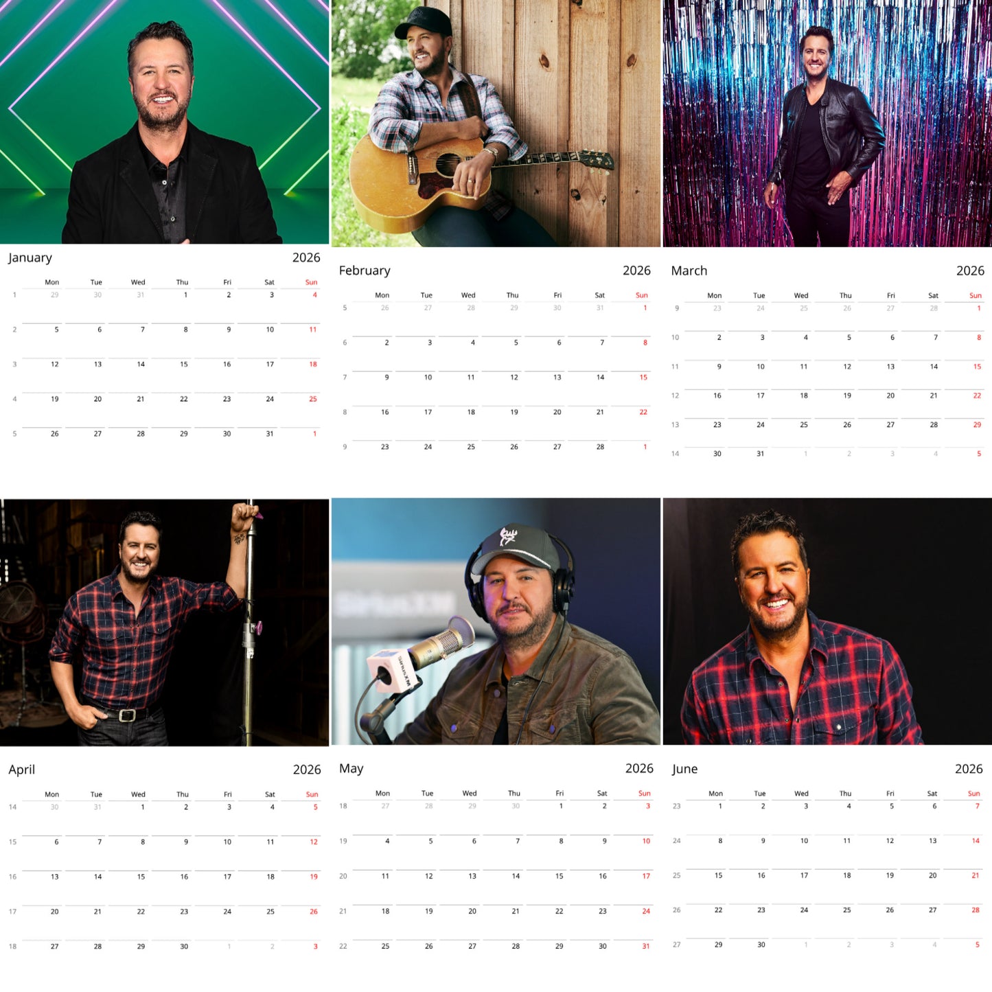 Luke Bryan 2026 Wall Calendar (Large Calendar) β Country Music Star, Premium Fan Gift