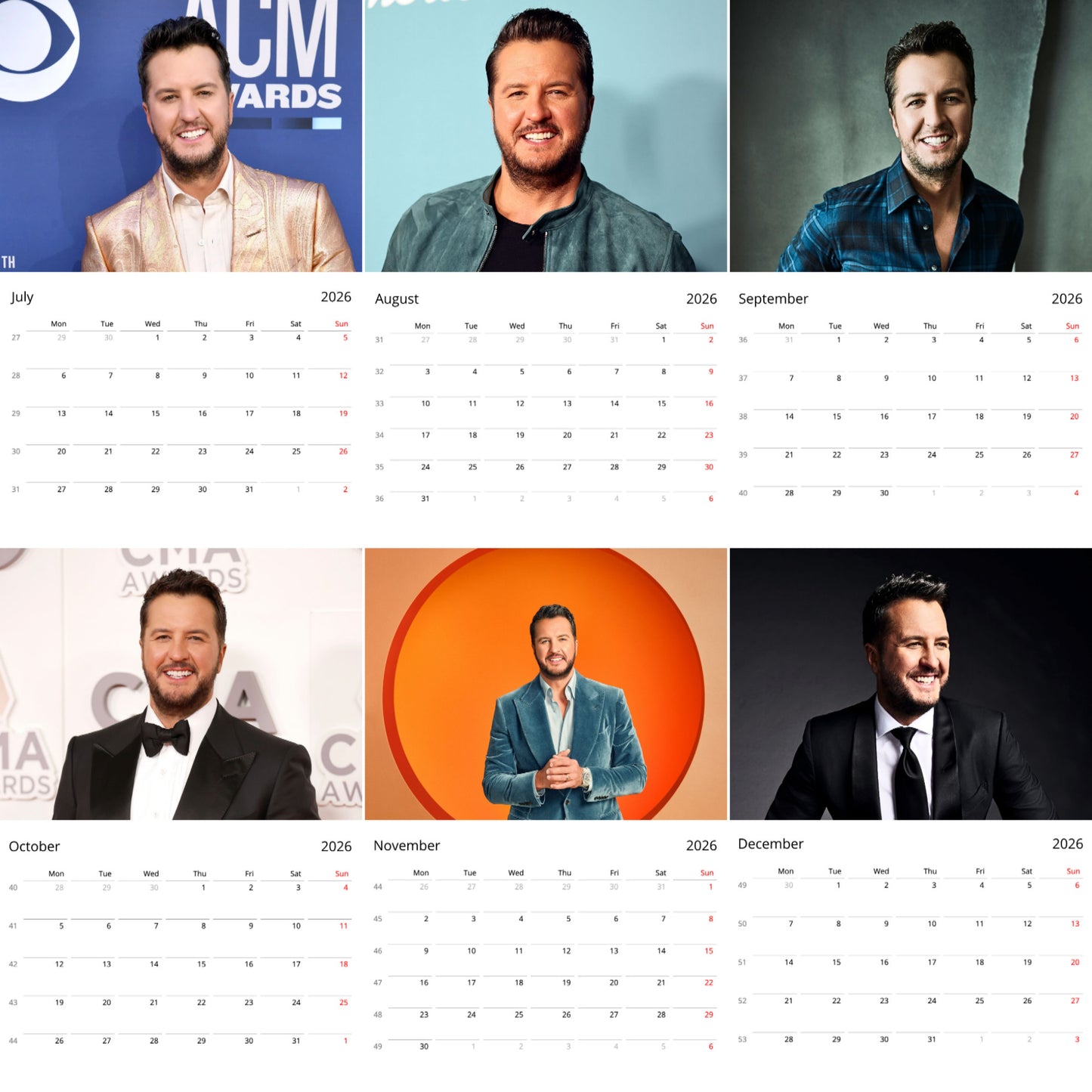Luke Bryan 2026 Wall Calendar (Large Calendar) β Country Music Star, Premium Fan Gift