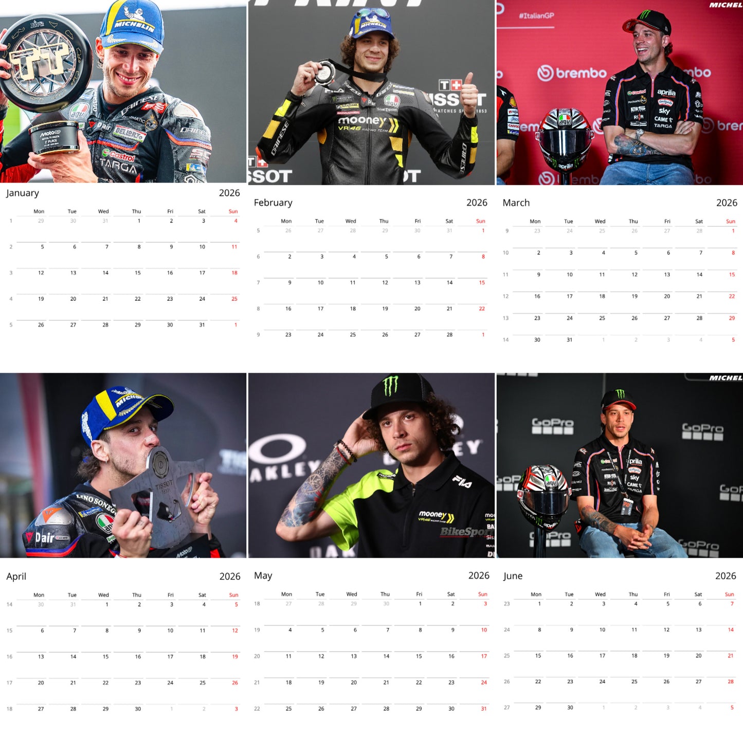 Marco Bezzecchi 2026 Wall Calendar (Large Calendar) β MotoGP Fan Gift, Racing Wall Art