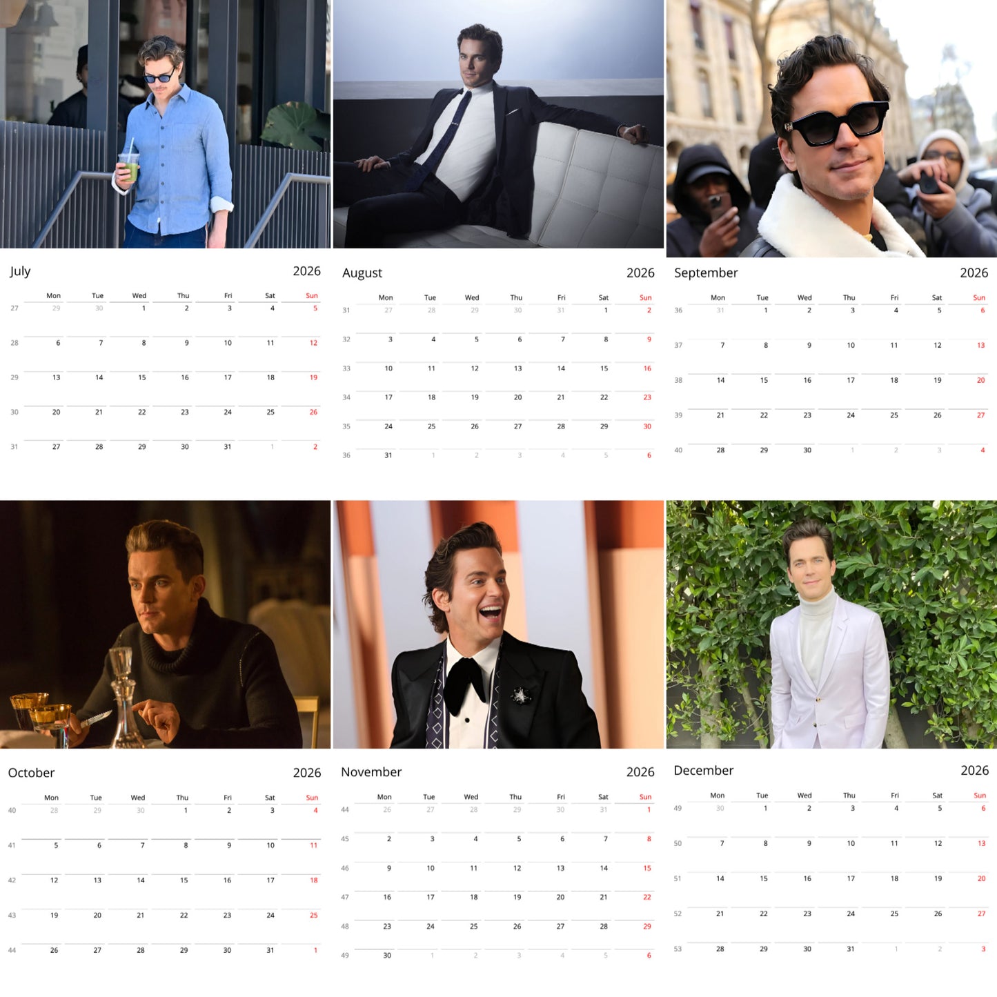 Matt Bomer 2026 Wall Calendar β Celebrity Fan Poster Calendar, Premium Quality Collectible Gift for Admirers & Fans