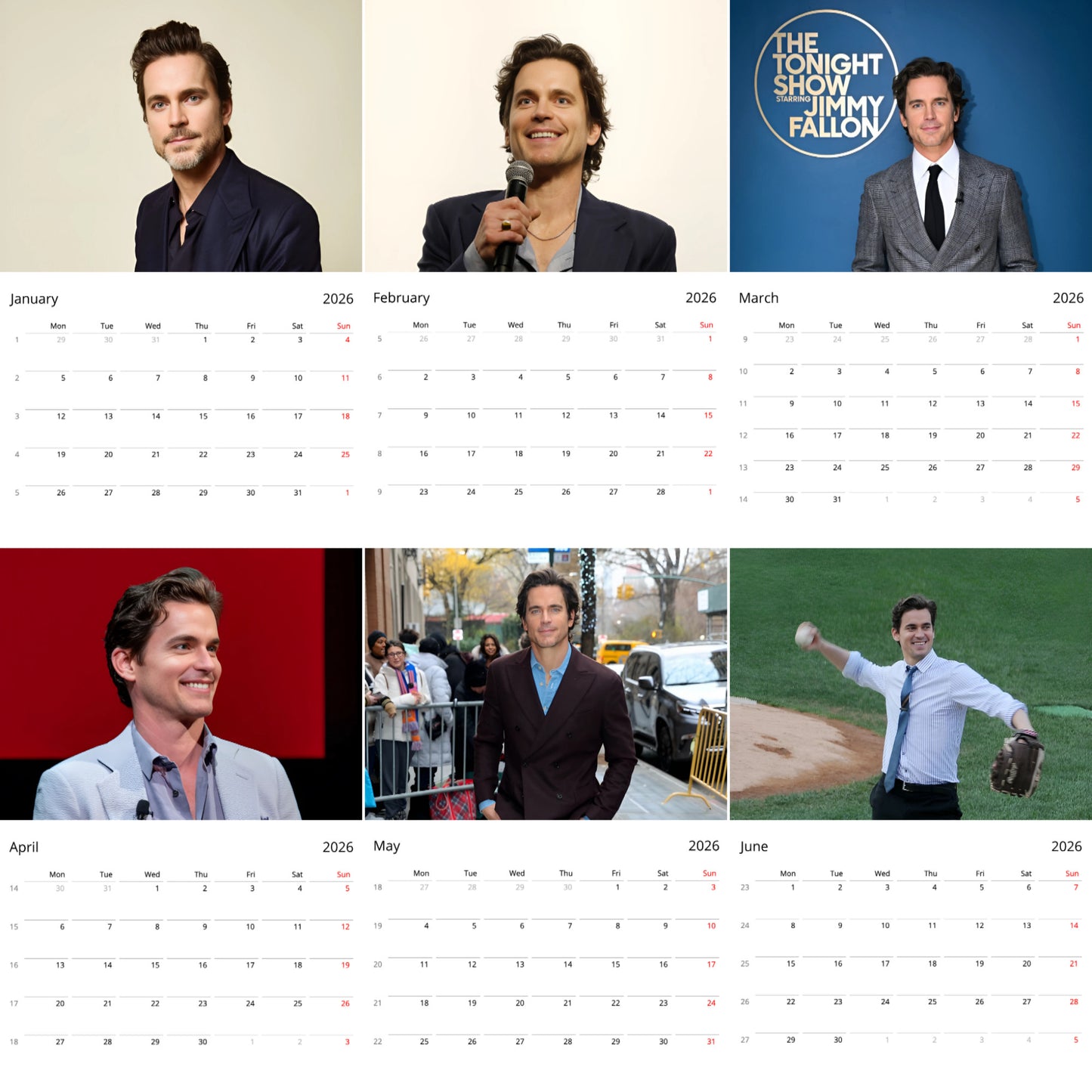 Matt Bomer 2026 Wall Calendar β Celebrity Fan Poster Calendar, Premium Quality Collectible Gift for Admirers & Fans