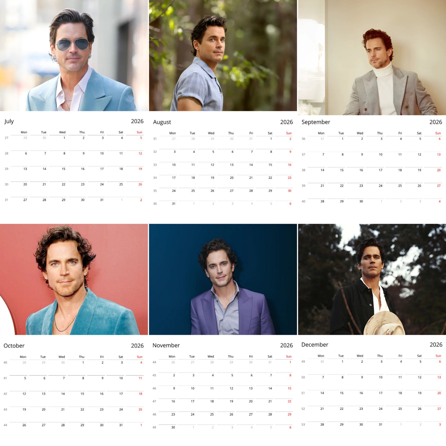 Matt Bomer 2026 Wall Calendar β Celebrity Fan Poster Calendar, Premium Quality Collectible Gift for Admirers & Fans