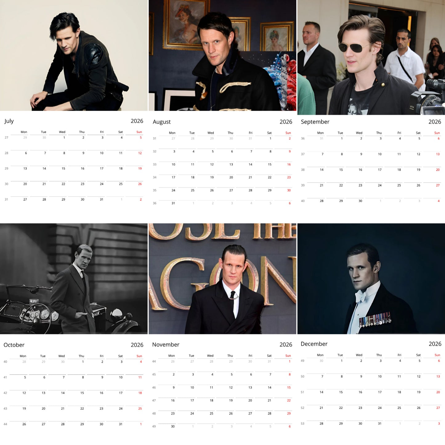 Matt Smith 2026 Wall Calendar β Premium Actor Calendar for Fans, Sci-Fi Legend Gift