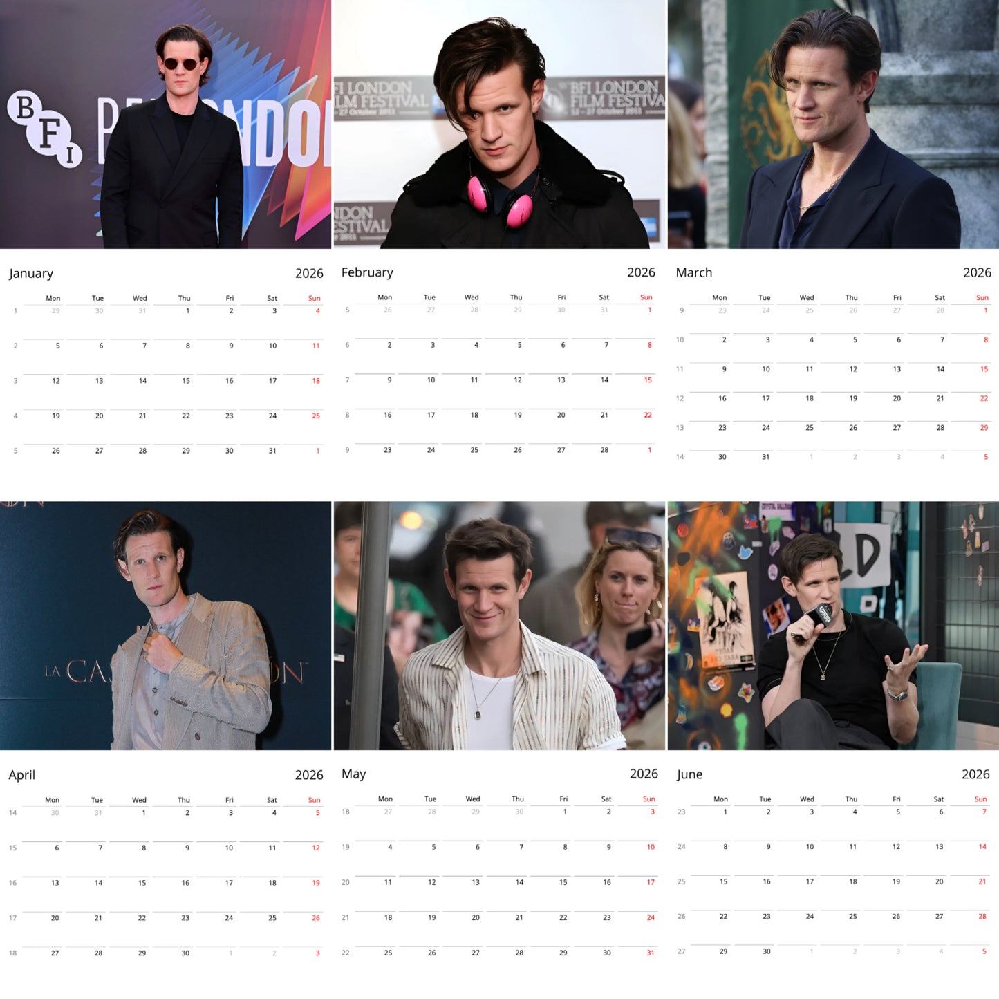 Matt Smith 2026 Wall Calendar β Premium Actor Calendar for Fans, Sci-Fi Legend Gift
