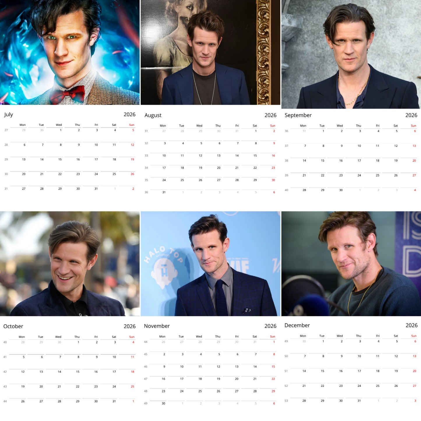Matt Smith 2026 Wall Calendar β Premium Actor Calendar for Fans, Sci-Fi Legend Gift