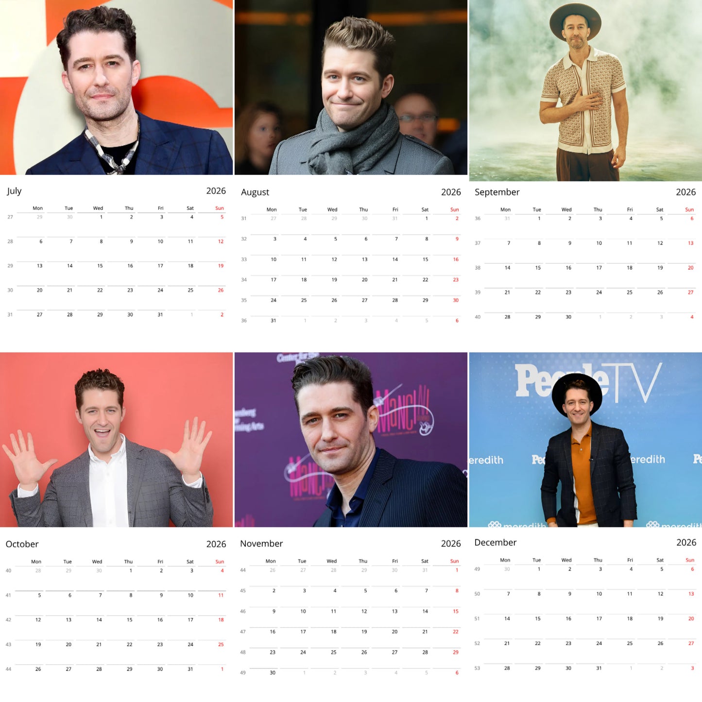 Matthew Morrison 2026 Wall Calendar β Premium Actor Calendar for Fans, Glee Star Gift