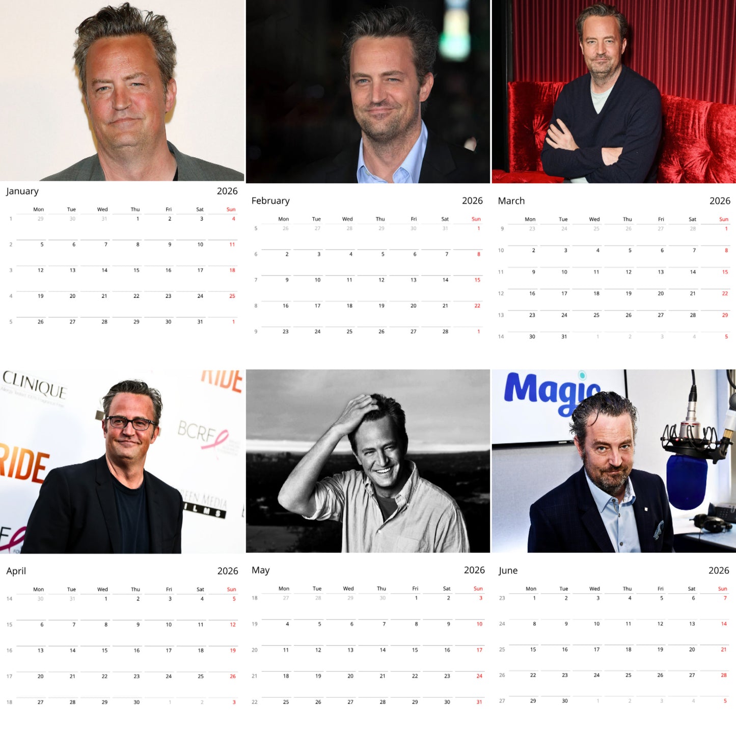 Matthew Perry 2026 Wall Calendar (Large Calendar) β Friends TV Show Star Gift, Premium Wall Art