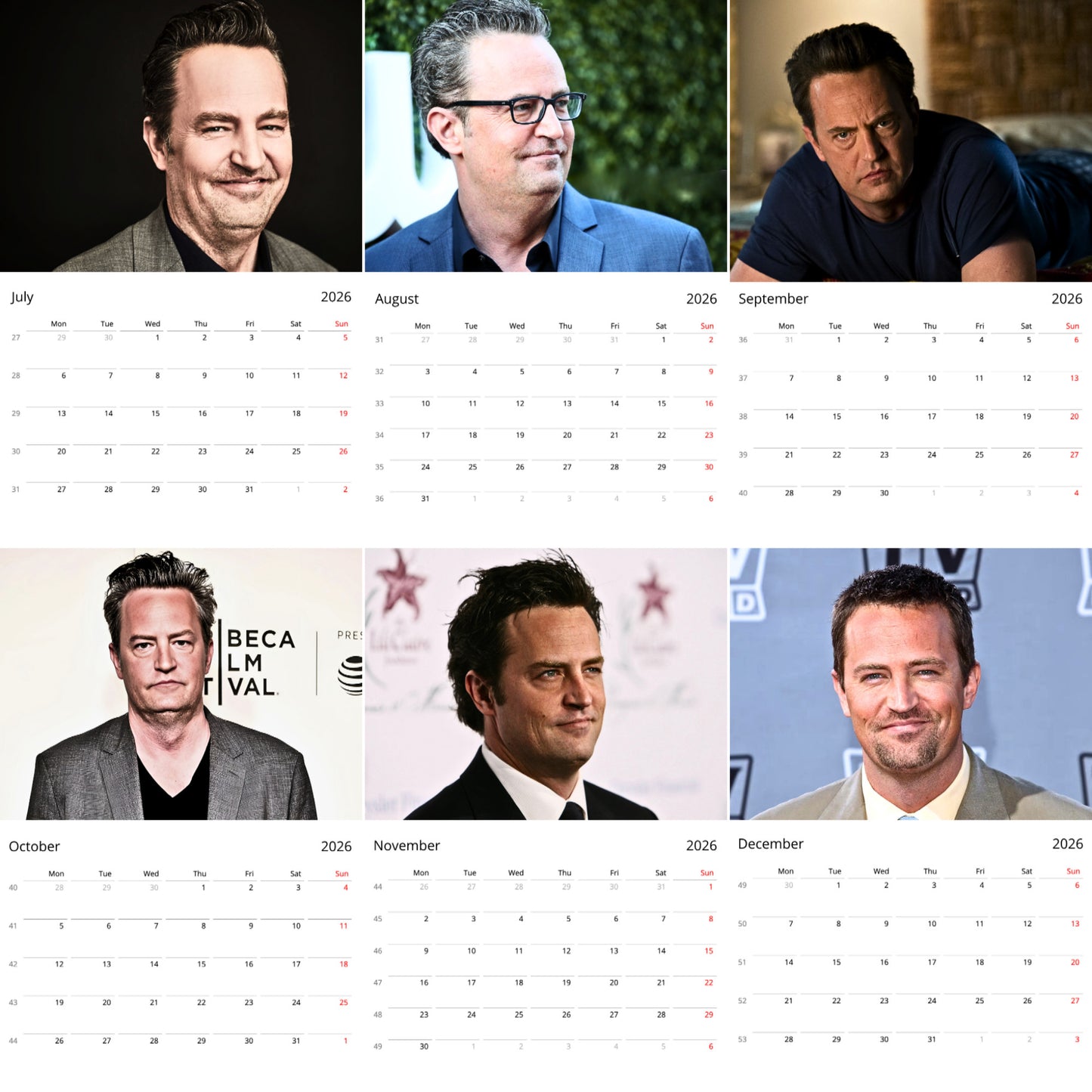 Matthew Perry 2026 Wall Calendar (Large Calendar) β Friends TV Show Star Gift, Premium Wall Art
