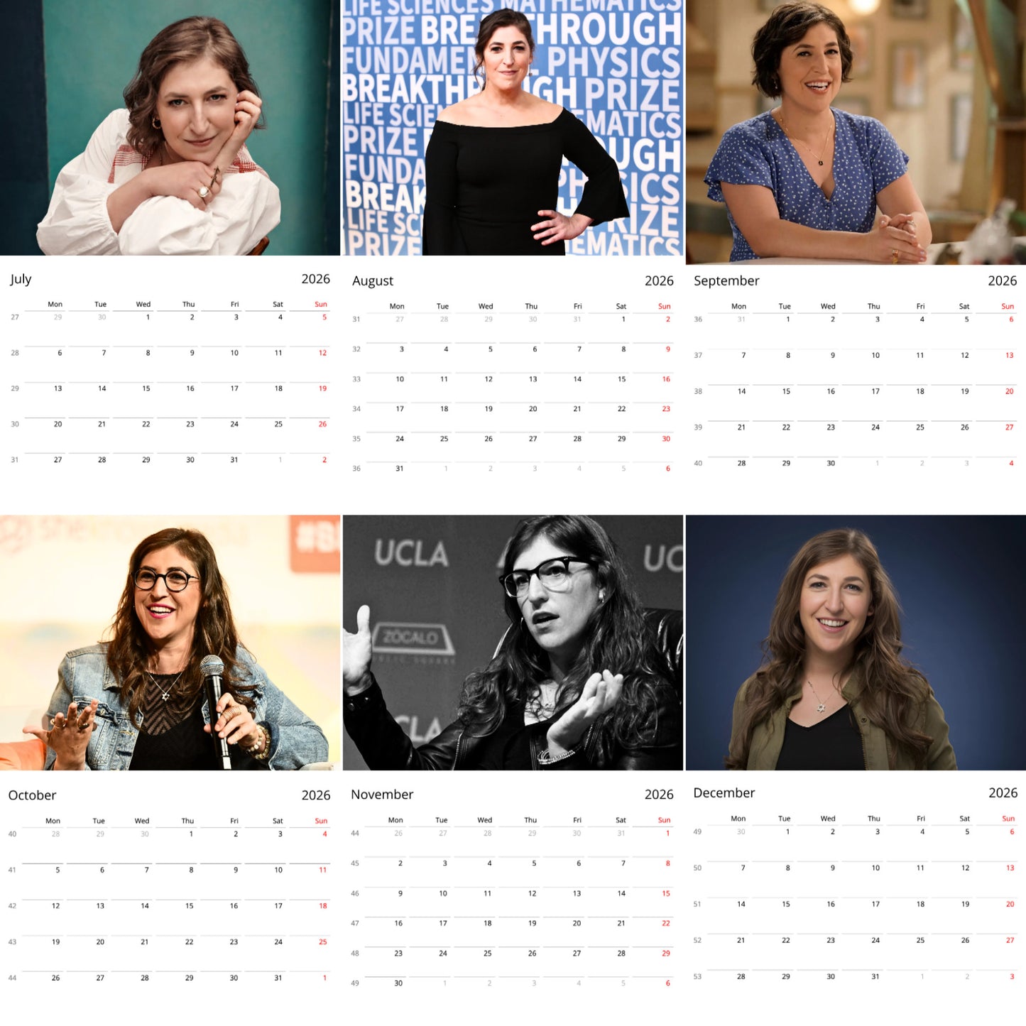 Mayim Bialik 2026 Wall Calendar β Beloved Actress & Scientist Portrait Collection, Premium Gift for Fans