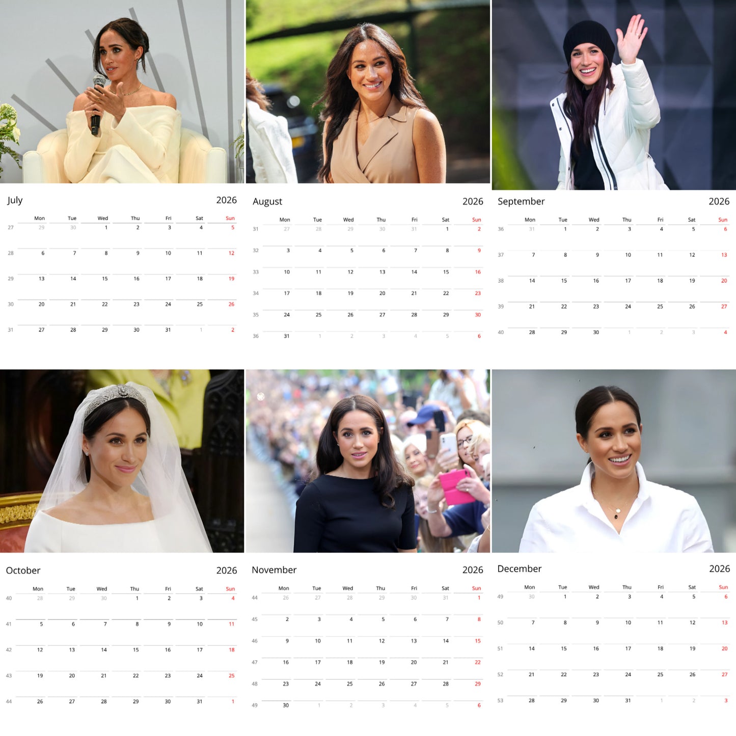 Meghan Markle 2026 Wall Calendar β Premium Royal Celebrity Calendar for Fans, Duchess Gift