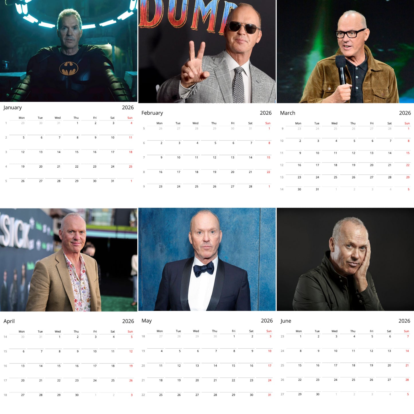 Michael Keaton 2026 Wall Calendar (Large Calendar) β Hollywood Legend