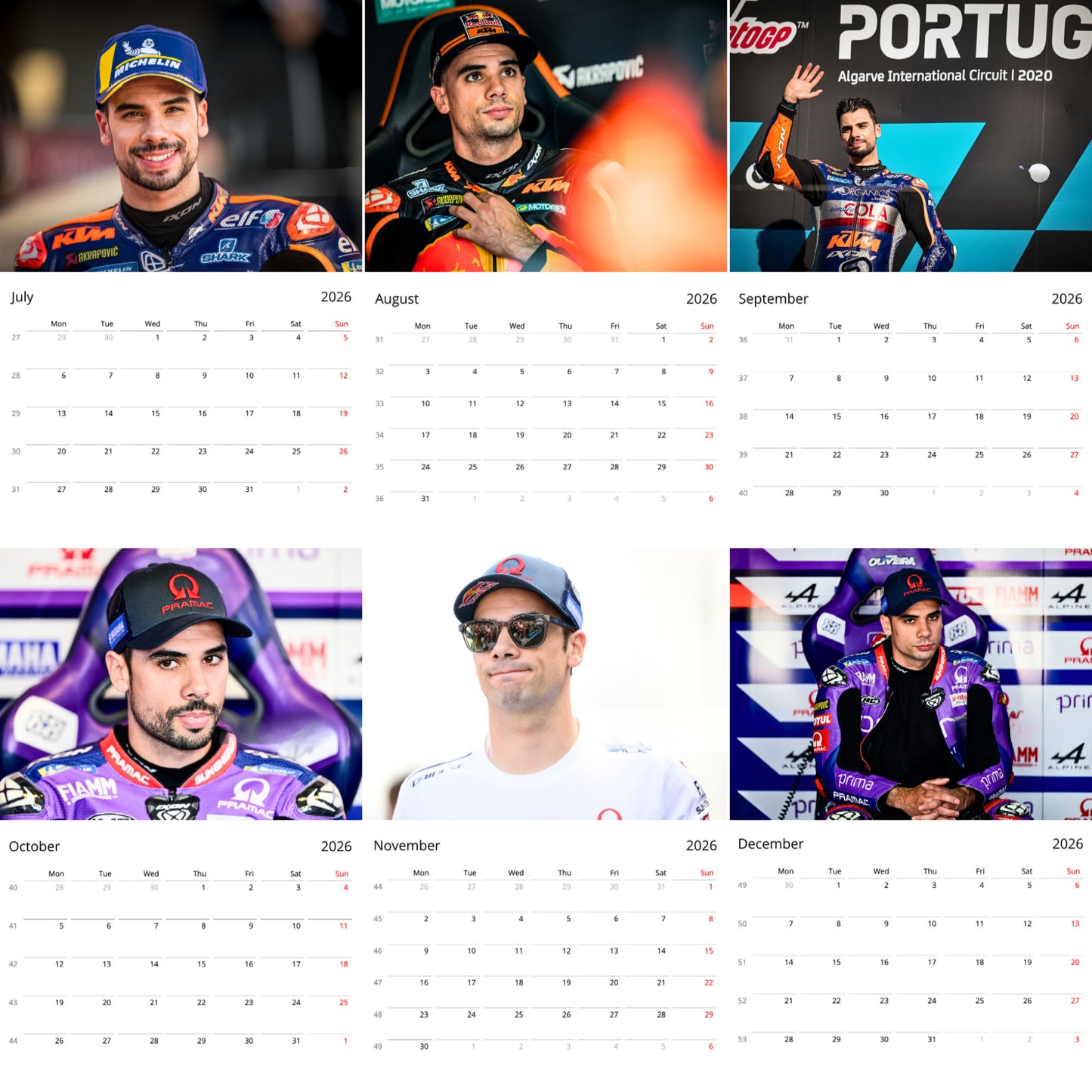 Miguel Oliveira 2026 Wall Calendar ( Large Calendar ) β MotoGP Racing Star Collectors Edition