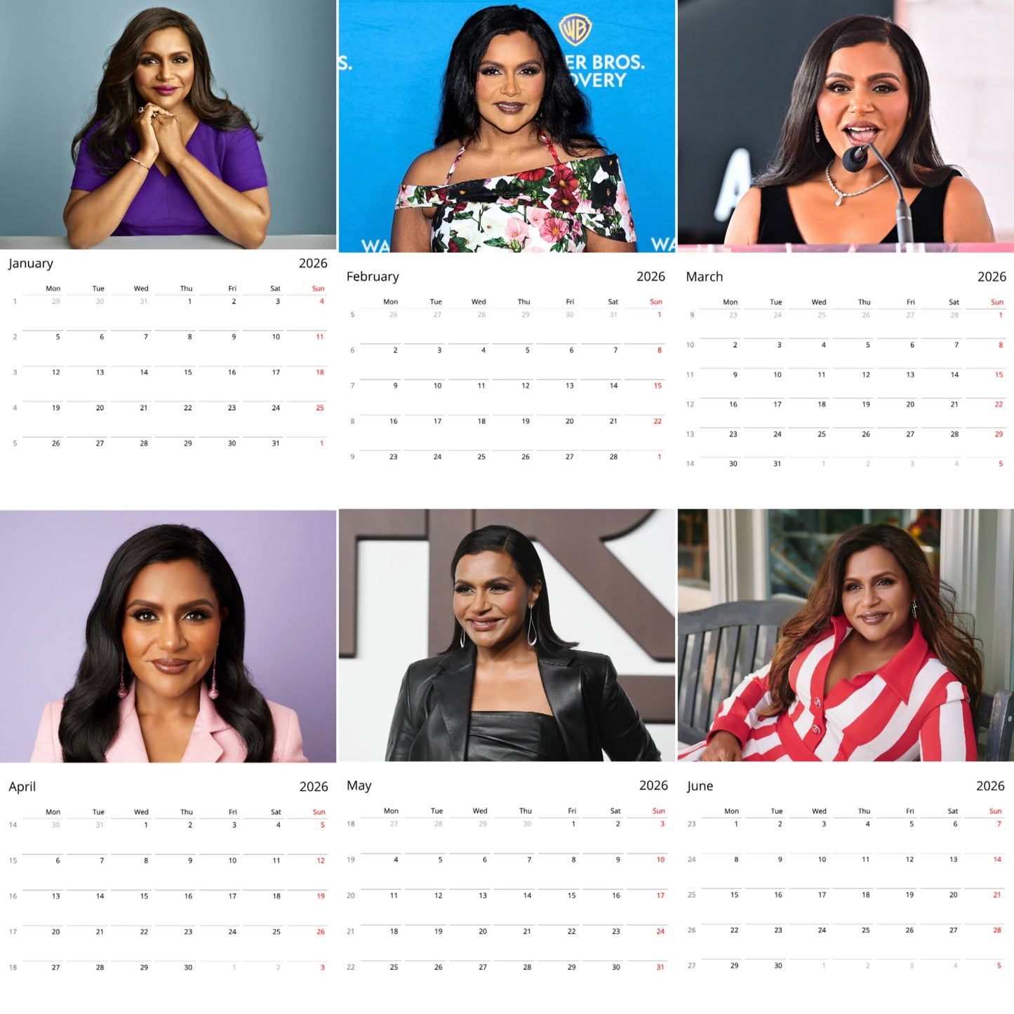 Mindy Kaling 2026 Wall Calendar ( Large Calendar ) β Actress, Writer & Comedian Edition