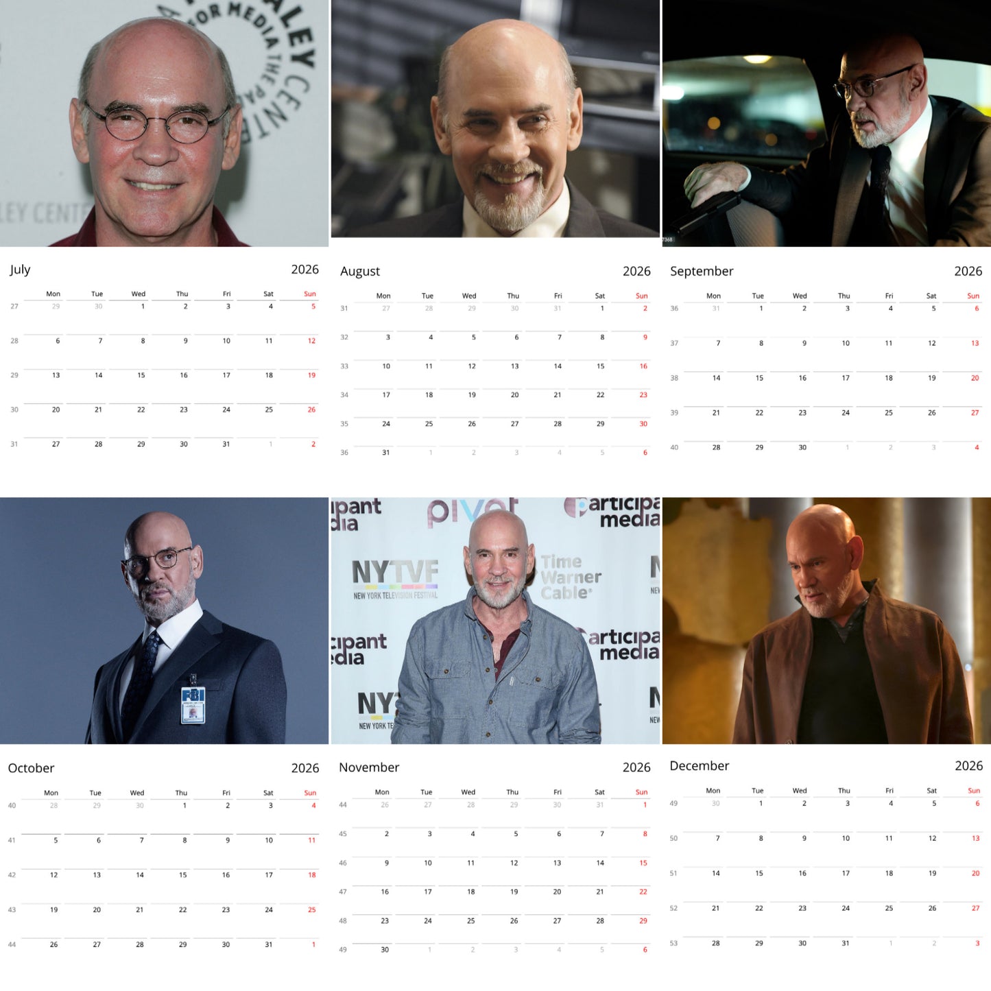 Mitch Pileggi 2026 Wall Calendar ( Large Calendar ) β Classic TV & Movie Star Collectors Calendar