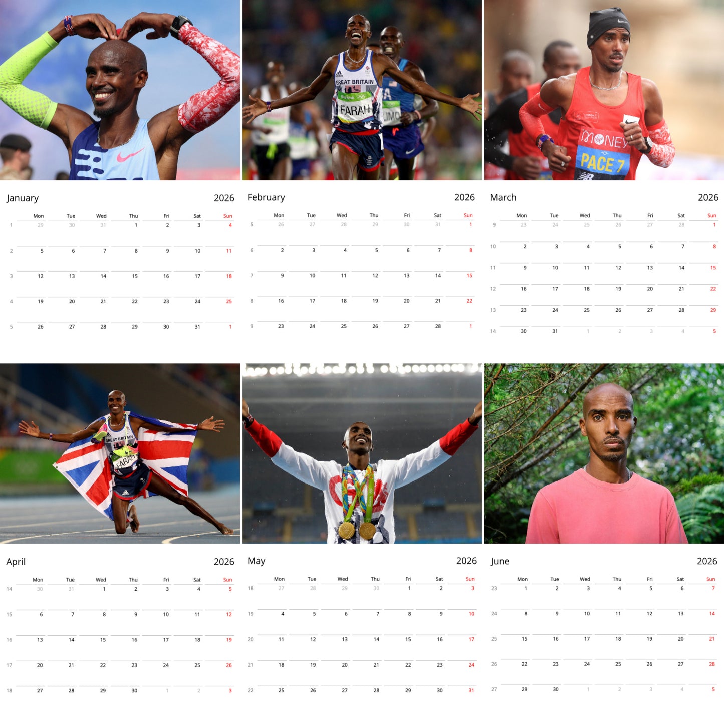 Mo Farah 2026 Wall Calendar ( Large Calendar ) β Inspirational Athlete Calendar for Fans