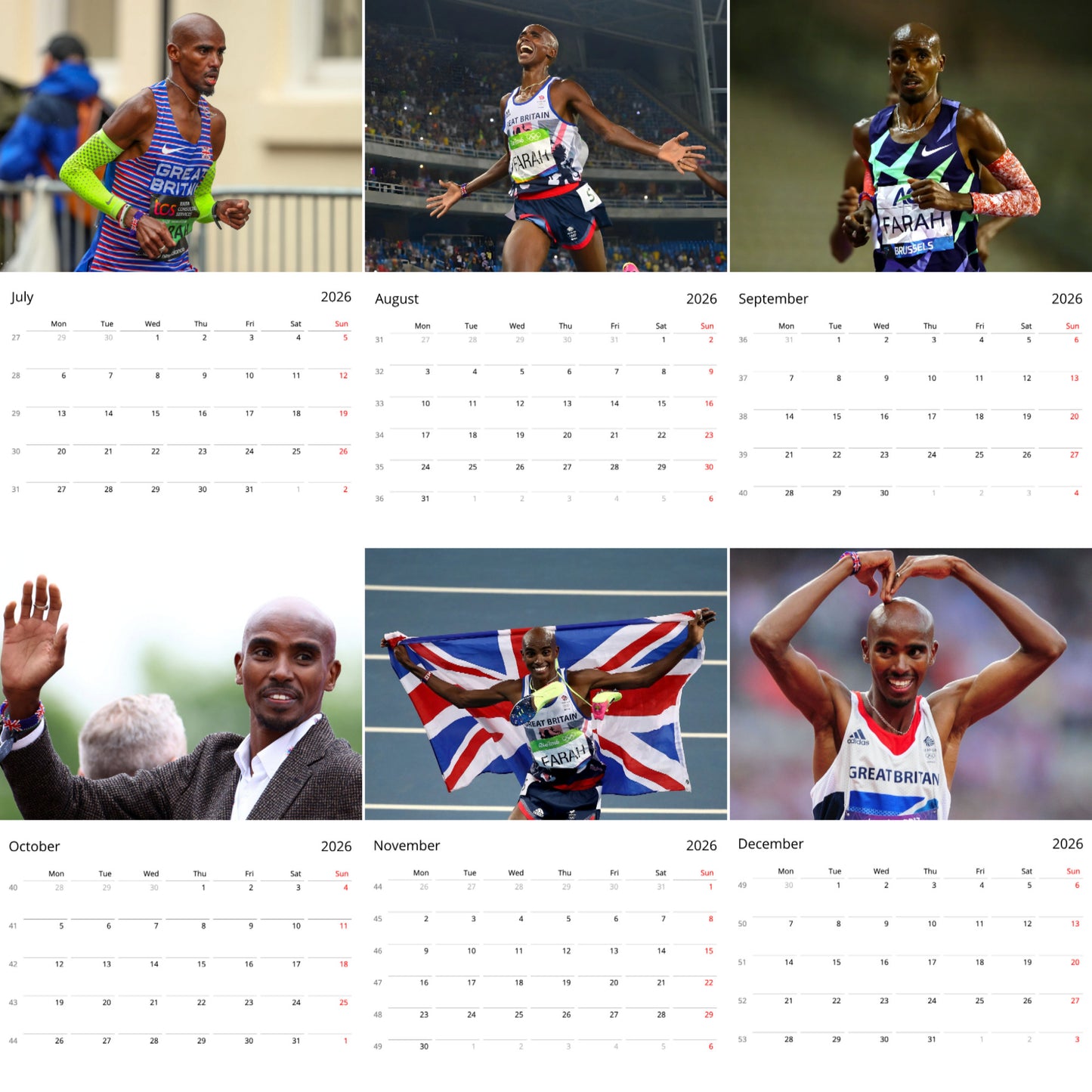 Mo Farah 2026 Wall Calendar ( Large Calendar ) β Inspirational Athlete Calendar for Fans