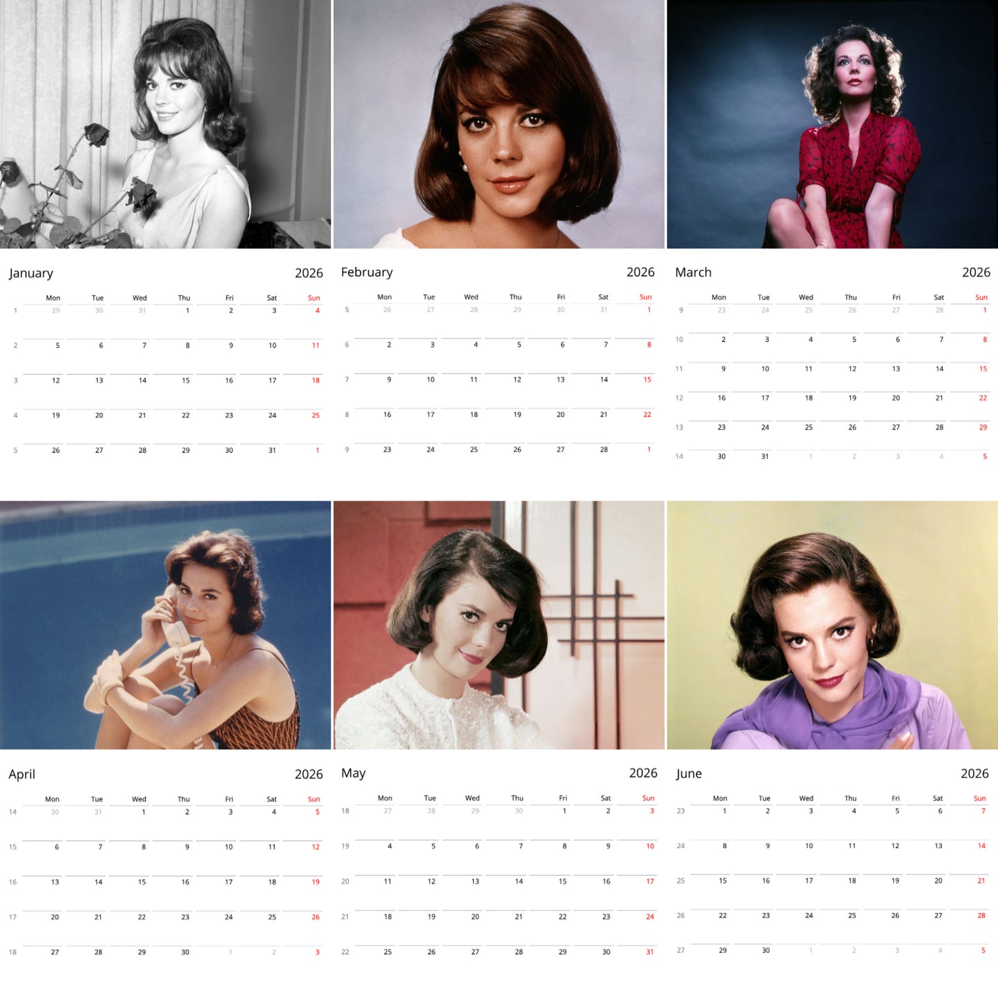 Natalie Wood 2026 Wall Calendar ( Large Calendar ) β Classic Hollywood Star Calendar for Fans