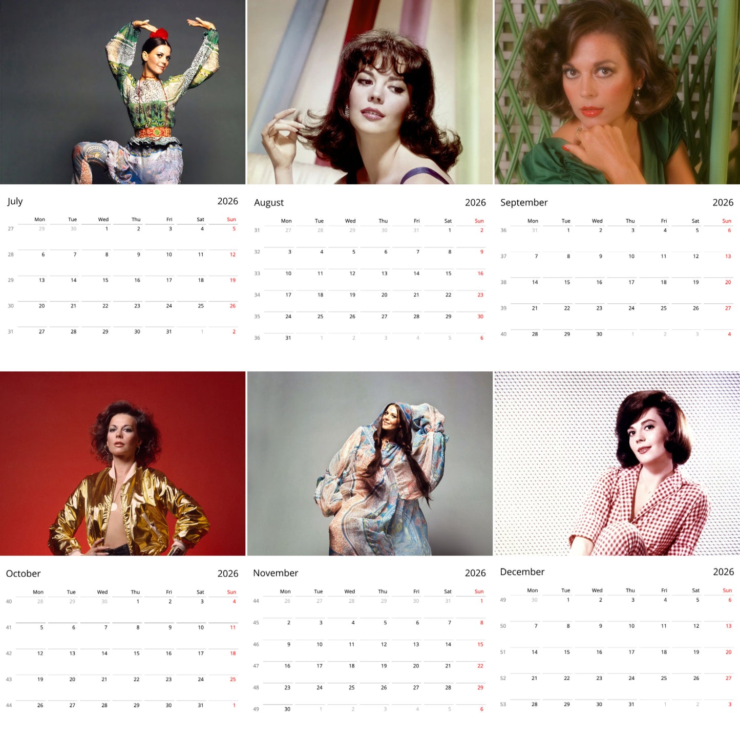 Natalie Wood 2026 Wall Calendar ( Large Calendar ) β Classic Hollywood Star Calendar for Fans
