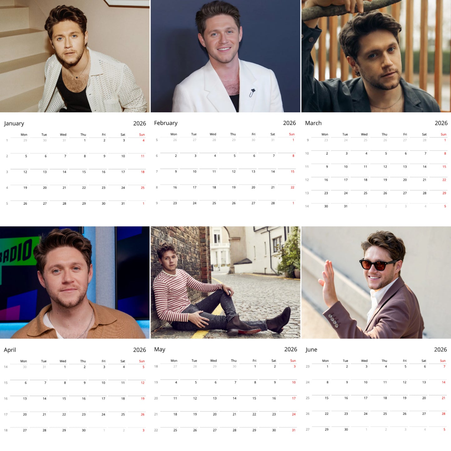 Niall Horan 2026 Wall Calendar ( Large Calendar ) β Exclusive Celebrity Poster Calendar for Fans