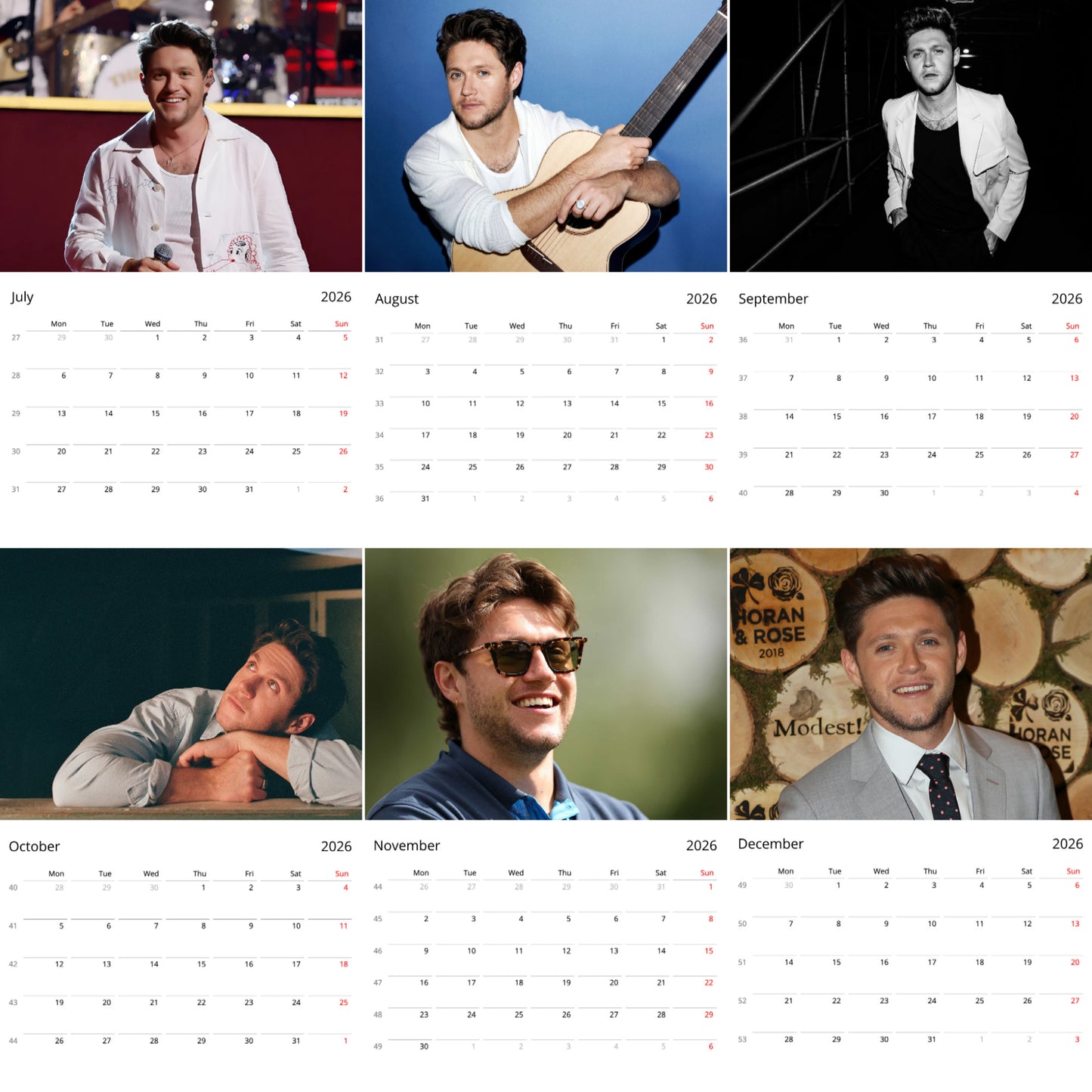 Niall Horan 2026 Wall Calendar ( Large Calendar ) β Exclusive Celebrity Poster Calendar for Fans