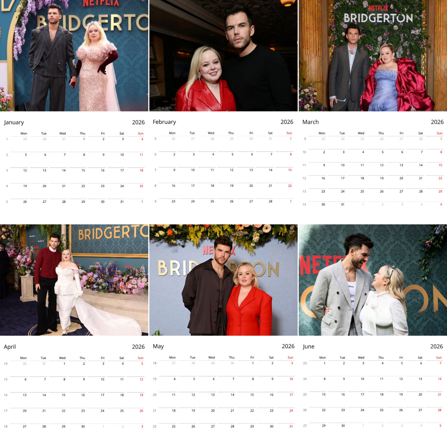 Nicola Coughlan & Luke Newton 2026 Wall Calendar β Premium Celebrity Calendar for Bridgerton Fans, Netflix Stars Gift