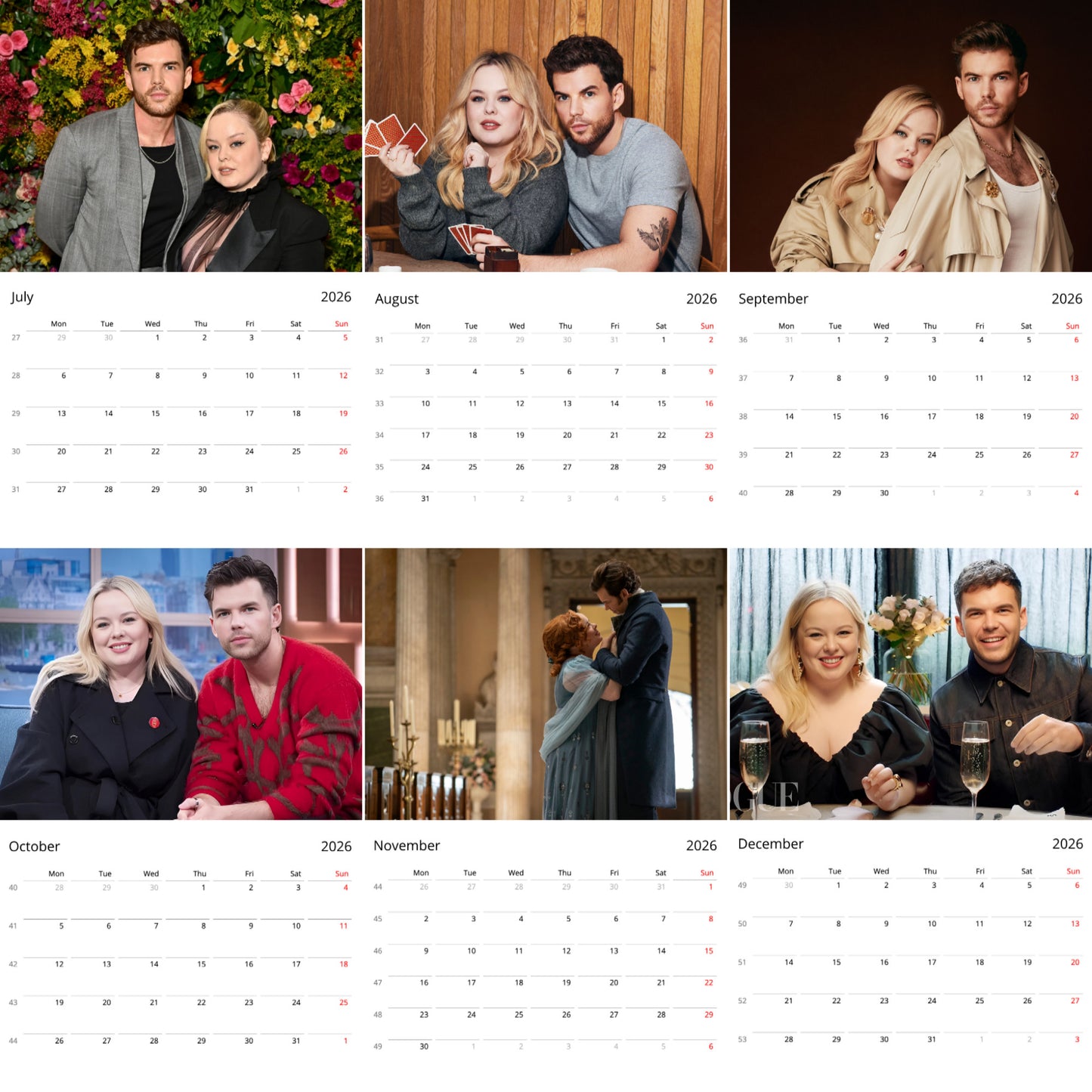 Nicola Coughlan & Luke Newton 2026 Wall Calendar β Premium Celebrity Calendar for Bridgerton Fans, Netflix Stars Gift