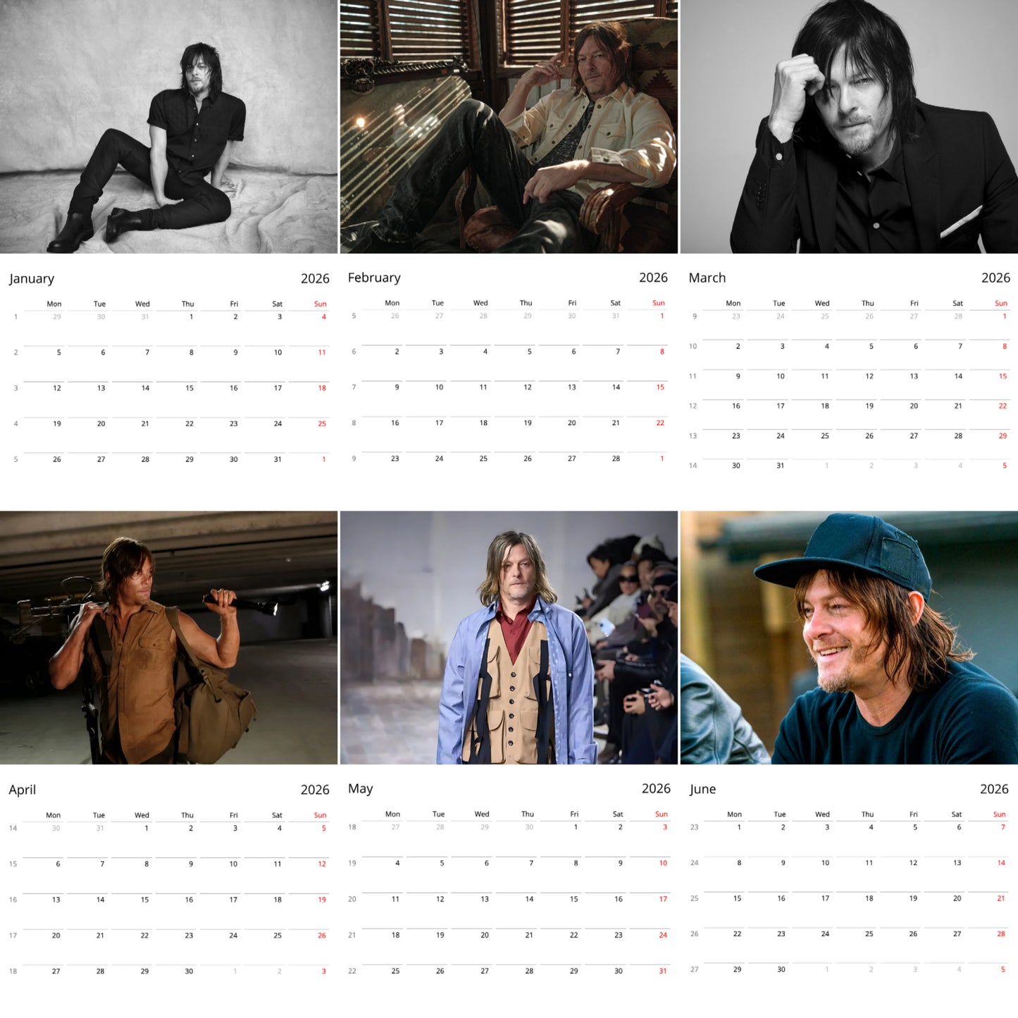 Norman Reedus 2026 Wall Calendar β Premium Actor Calendar for The Walking Dead Fans, Hollywood Star Gift