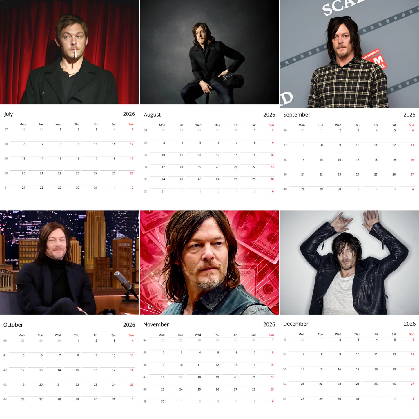 Norman Reedus 2026 Wall Calendar β Premium Actor Calendar for The Walking Dead Fans, Hollywood Star Gift