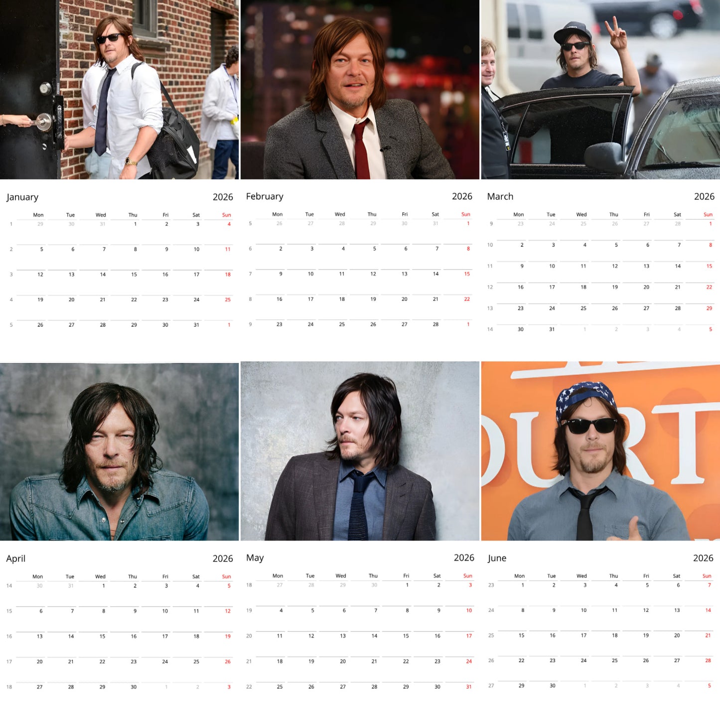 Norman Reedus 2026 Wall Calendar (Large Calendar) – Celebrity Fan Gift, Premium Wall Art