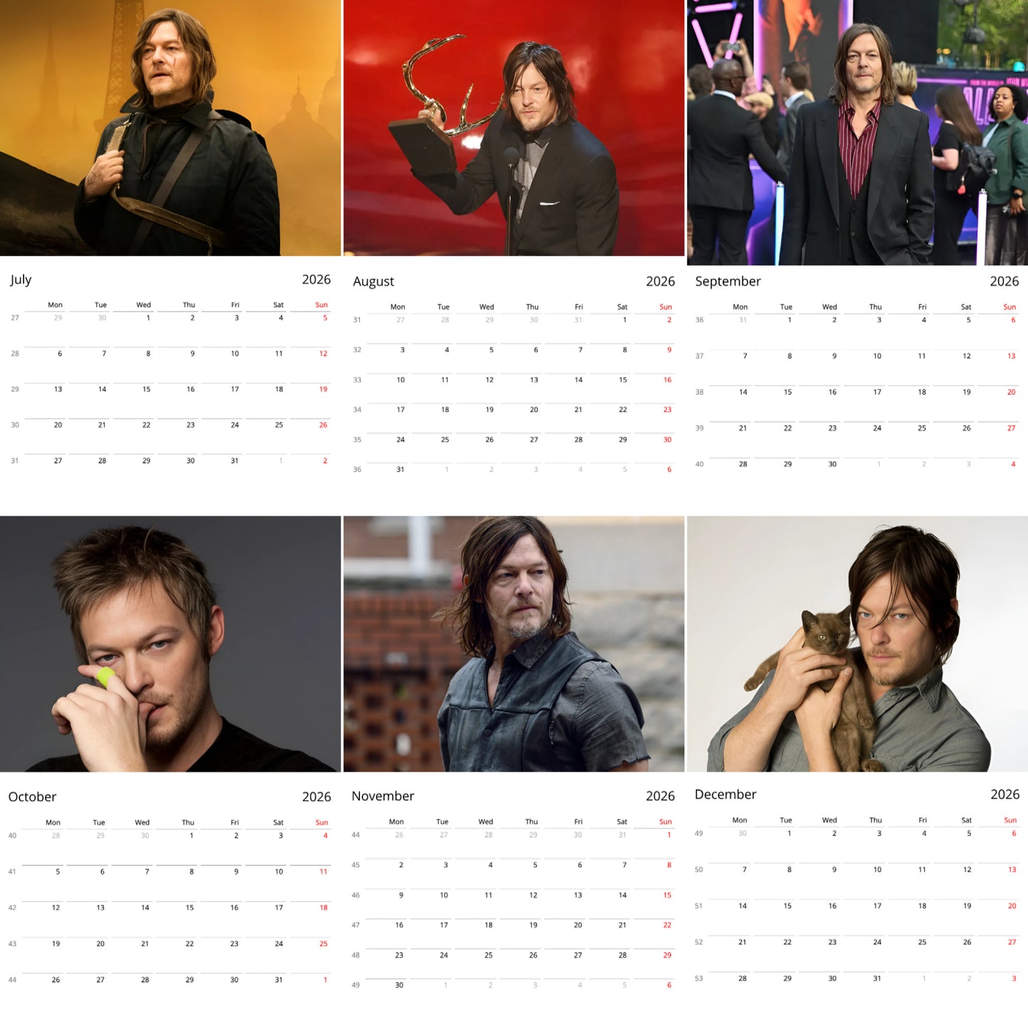Norman Reedus 2026 Wall Calendar (Large Calendar) – Celebrity Fan Gift, Premium Wall Art
