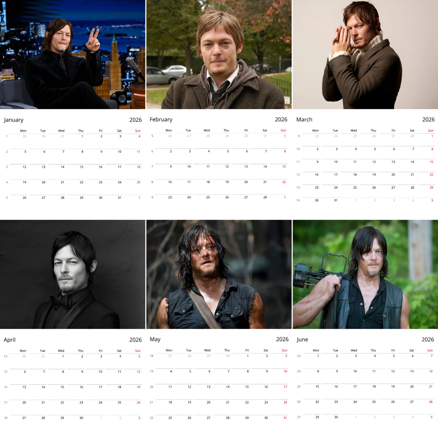 Norman Reedus 2026 Wall Calendar β Premium Actor Calendar for The Walking Dead Fans, Hollywood Star Gift