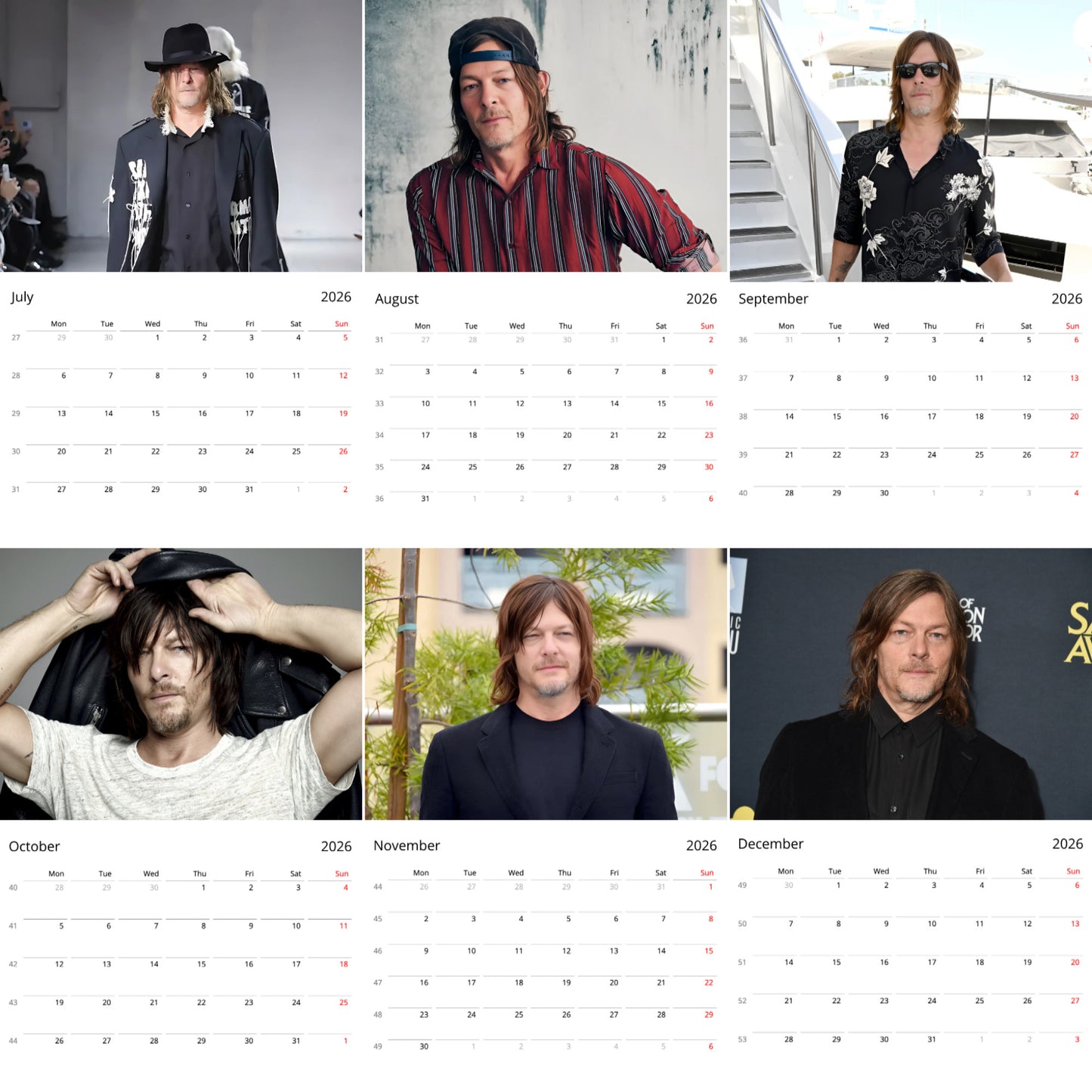 Norman Reedus 2026 Wall Calendar β Premium Actor Calendar for The Walking Dead Fans, Hollywood Star Gift