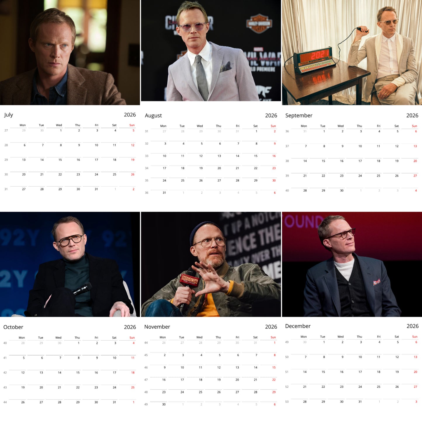 Paul Bettany 2026 Wall Calendar ( Large Calendar ) β Celebrity Fan Gift, Premium Wall Art