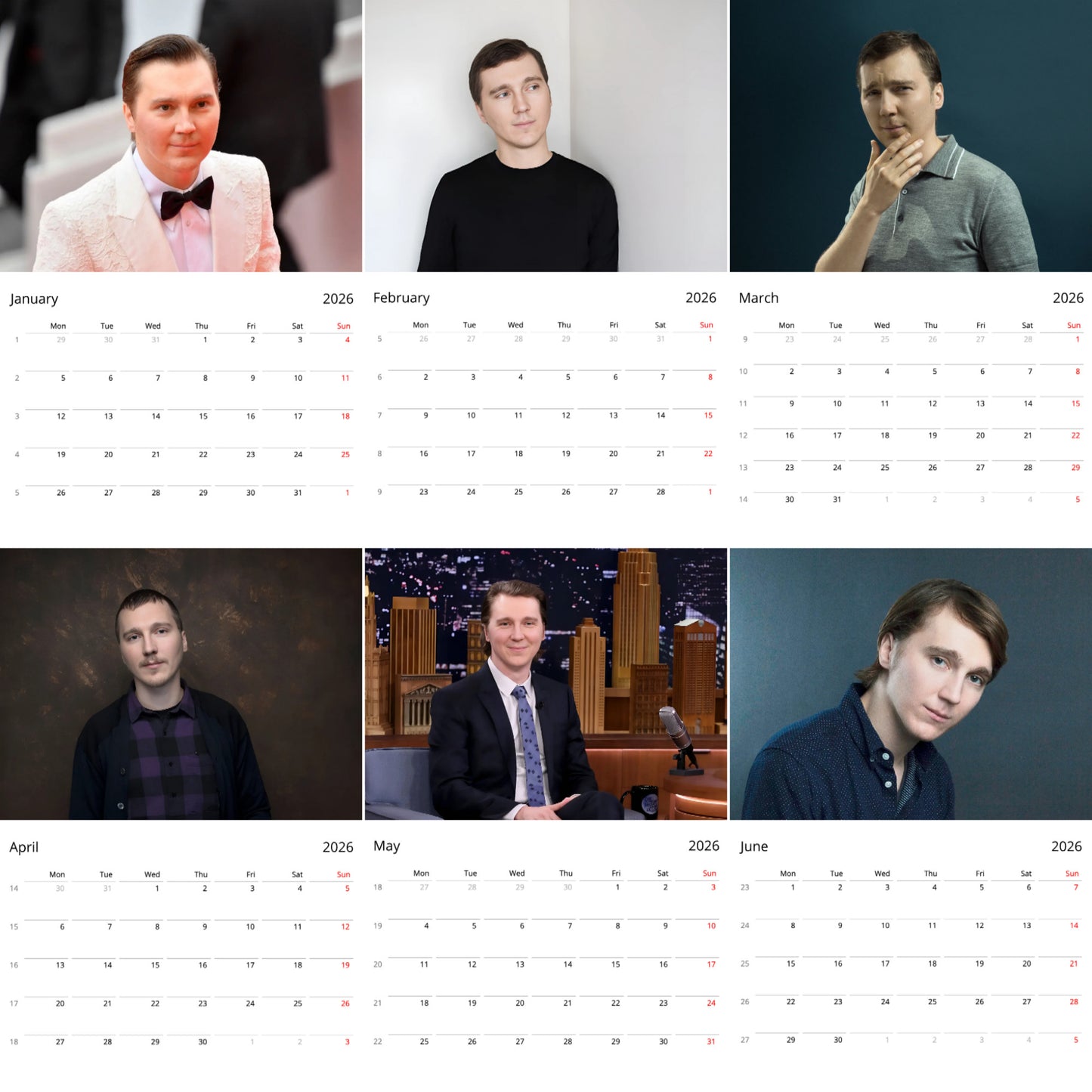 Paul Dano 2026 Wall Calendar β Premium Actor Calendar for Fans, Hollywood Star Collectible Gift