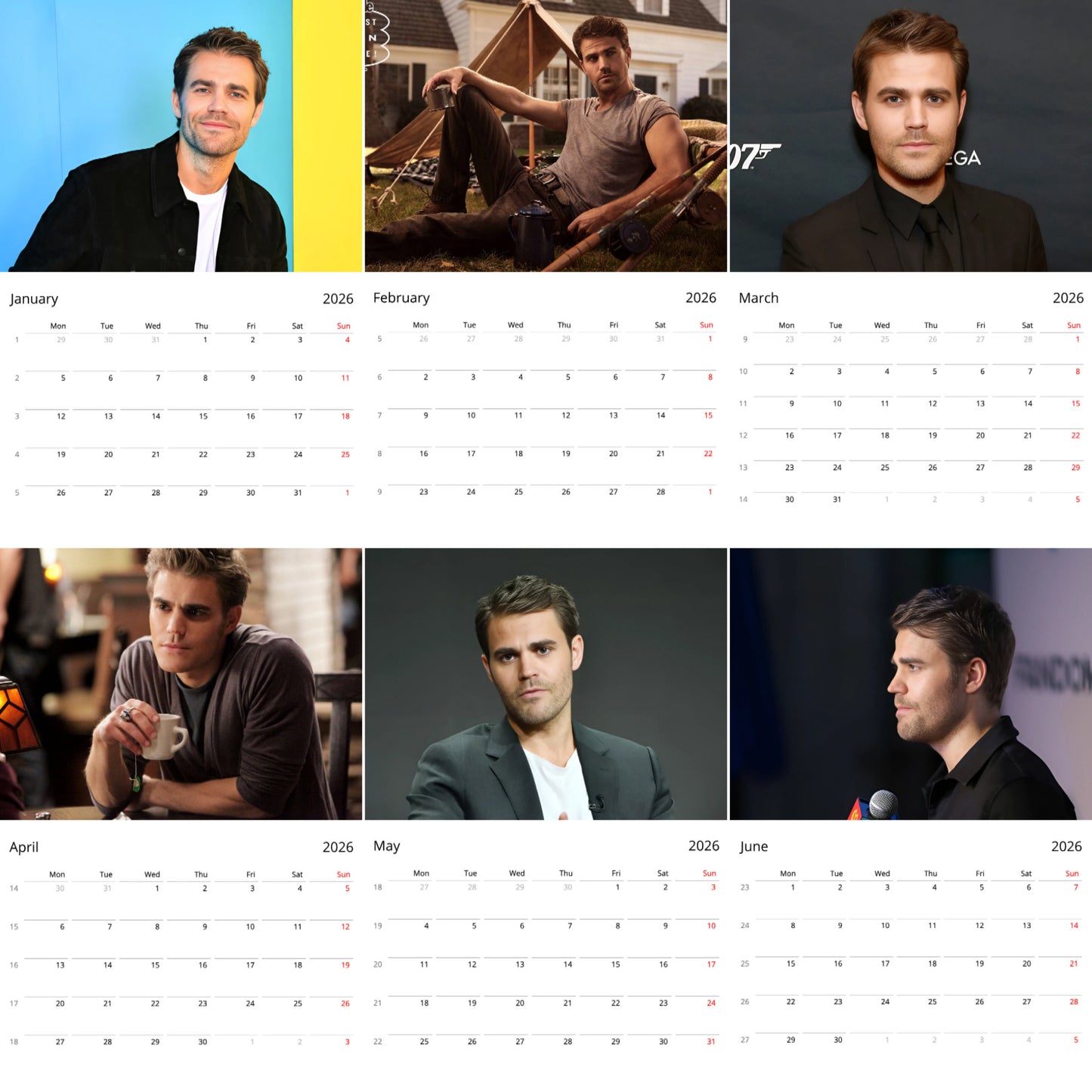 Paul Wesley 2026 Wall Calendar β Premium Actor Calendar for Fans, Hollywood Star Collectible Gift