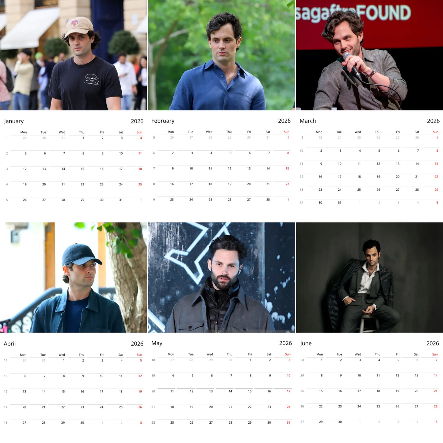 Penn Badgley 2026 Wall Calendar β Premium Actor Calendar for Fans, Hollywood Star Gift