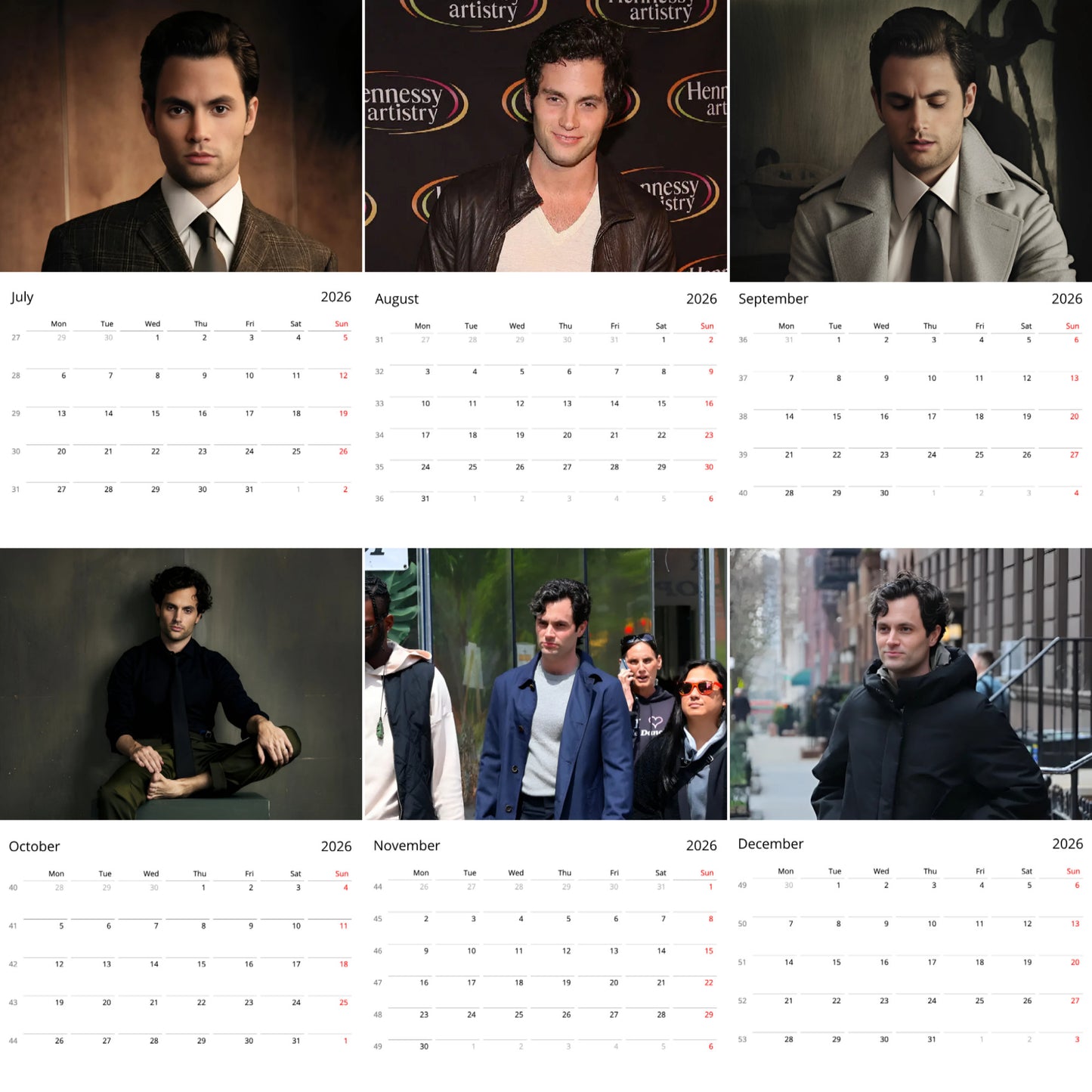 Penn Badgley 2026 Wall Calendar β Premium Actor Calendar for Fans, Hollywood Star Gift