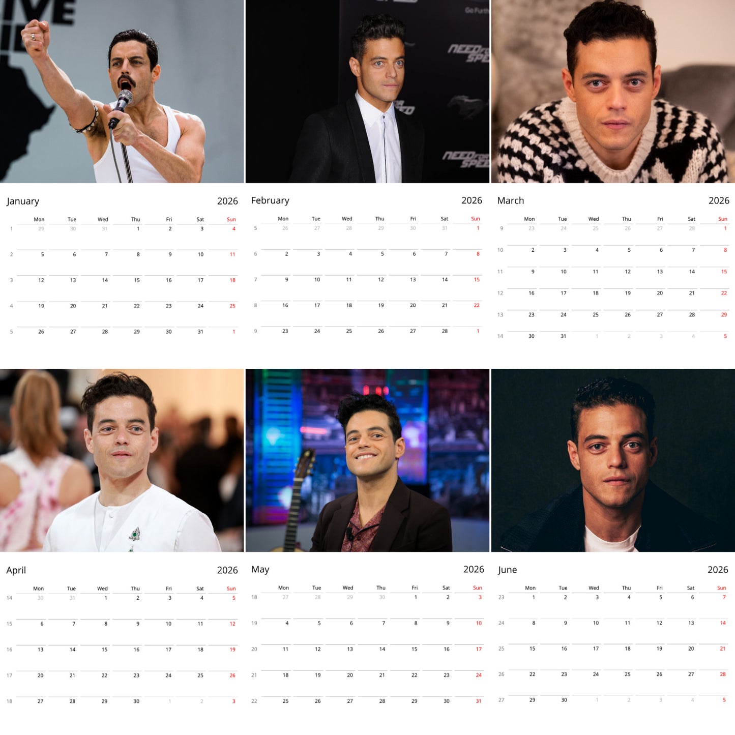 Rami Malek 2026 Wall Calendar ( Large Calendar ) – Hollywood Star & Iconic Actor Fan Gift