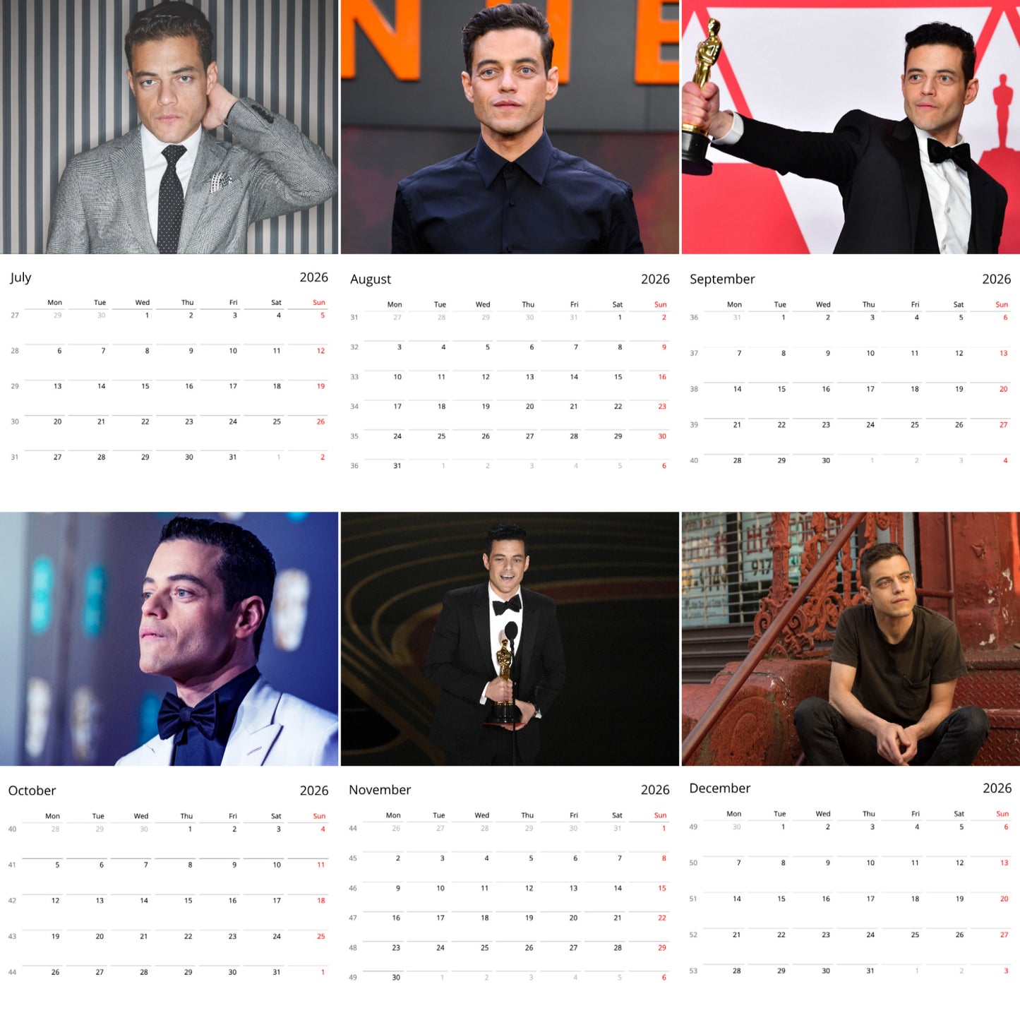 Rami Malek 2026 Wall Calendar ( Large Calendar ) – Hollywood Star & Iconic Actor Fan Gift