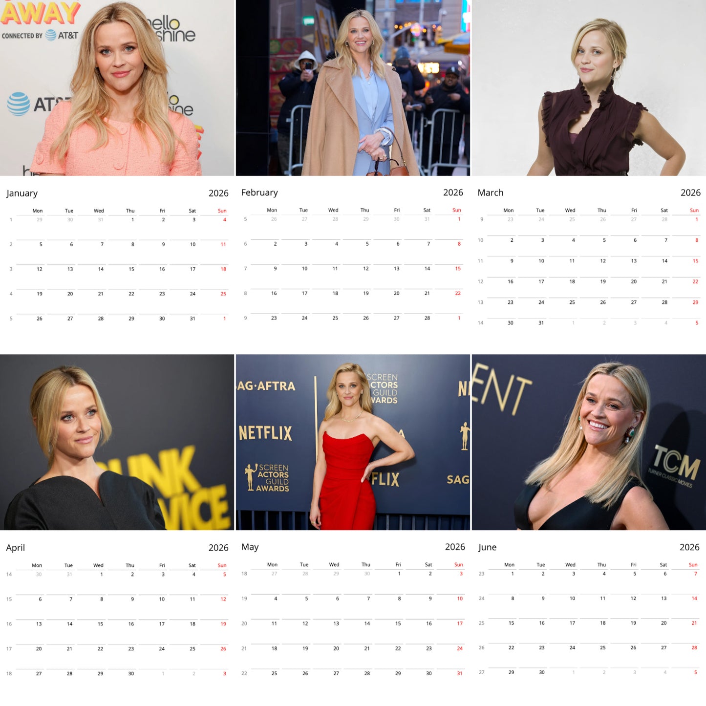 Reese Witherspoon 2026 Wall Calendar ( Large Calendar ) – Hollywood Star & Style Icon Fan Gift