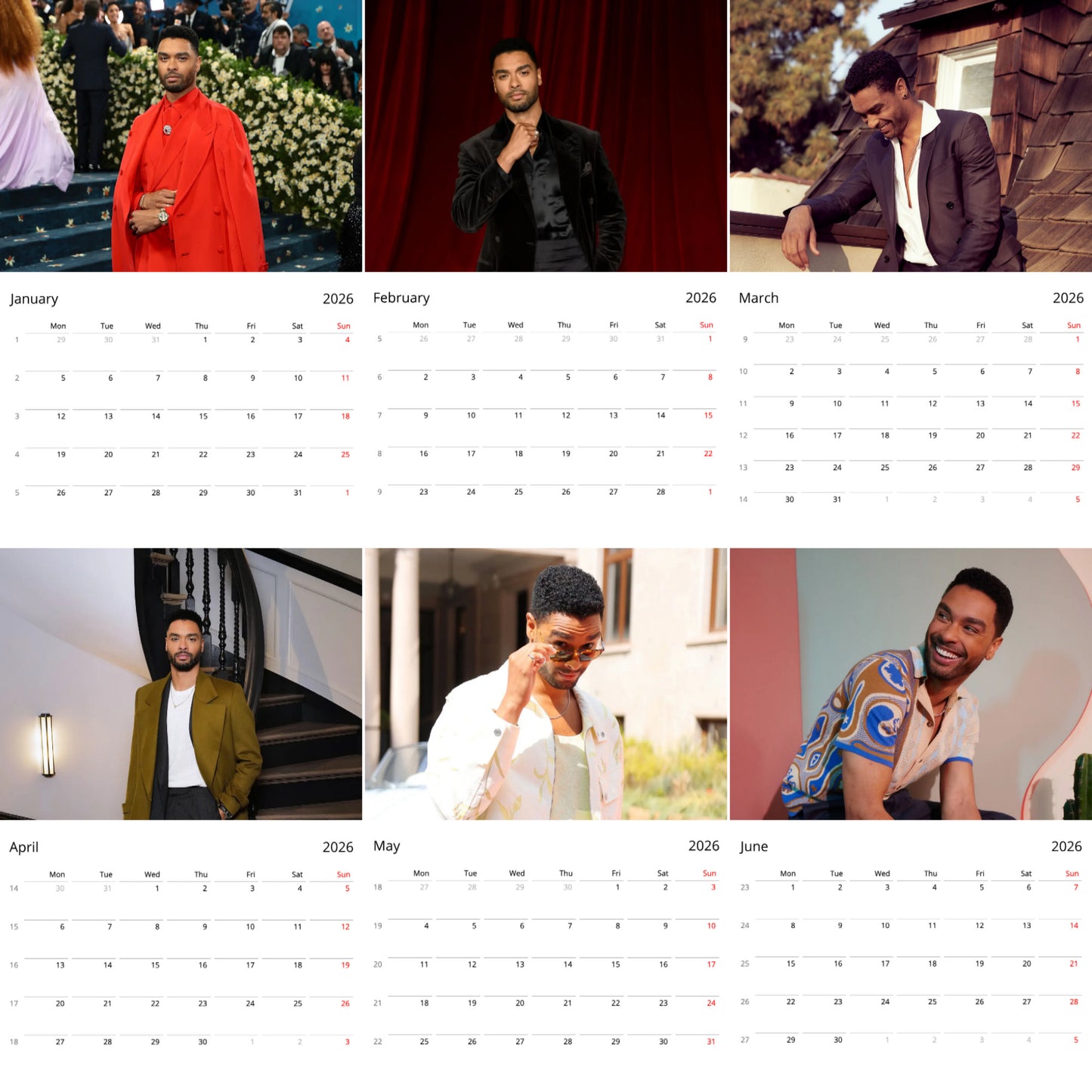 Regé-Jean Page 2026 Wall Calendar – Premium Actor Calendar for Fans, Bridgerton Star Gift