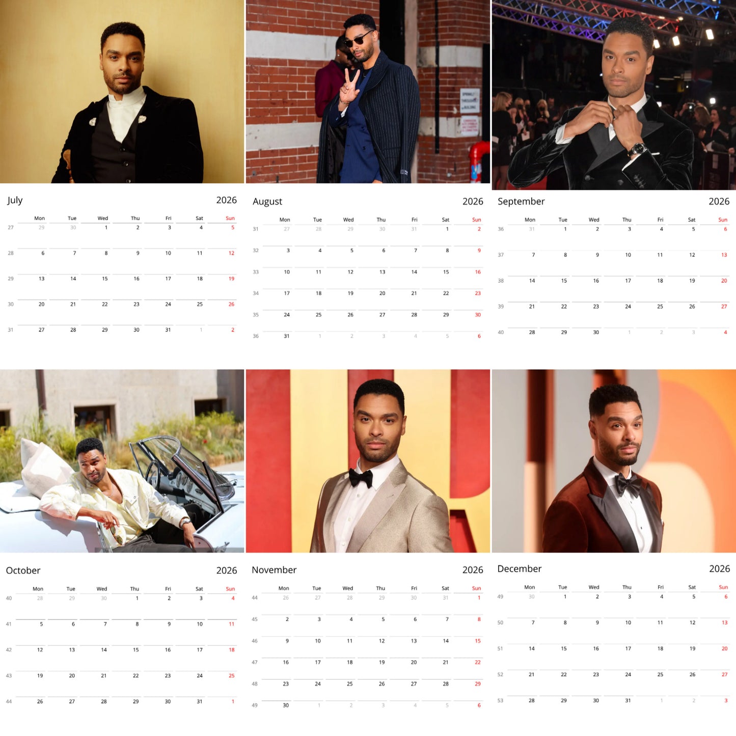 Regé-Jean Page 2026 Wall Calendar – Premium Actor Calendar for Fans, Bridgerton Star Gift