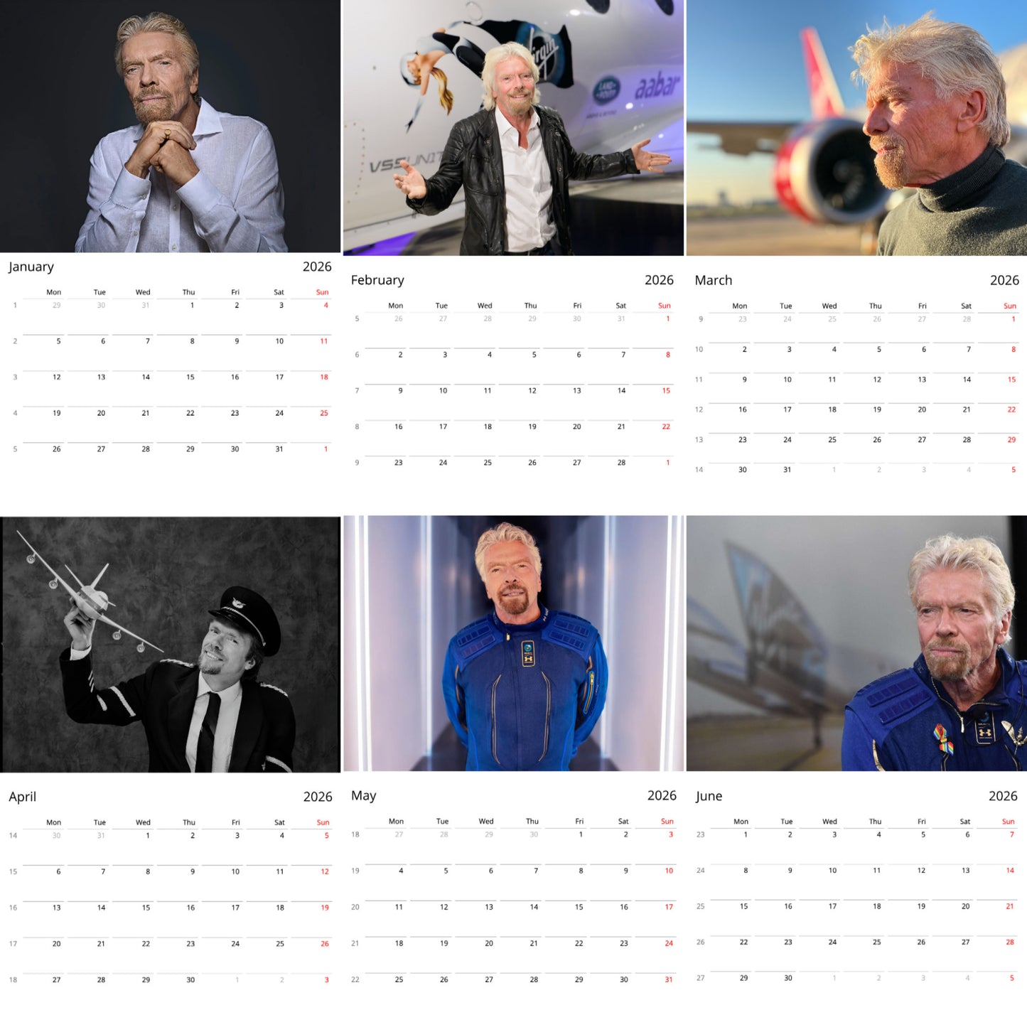 Richard Branson 2026 Wall Calendar ( Large Calendar ) β Entrepreneur & Visionary Leader Fan Gift